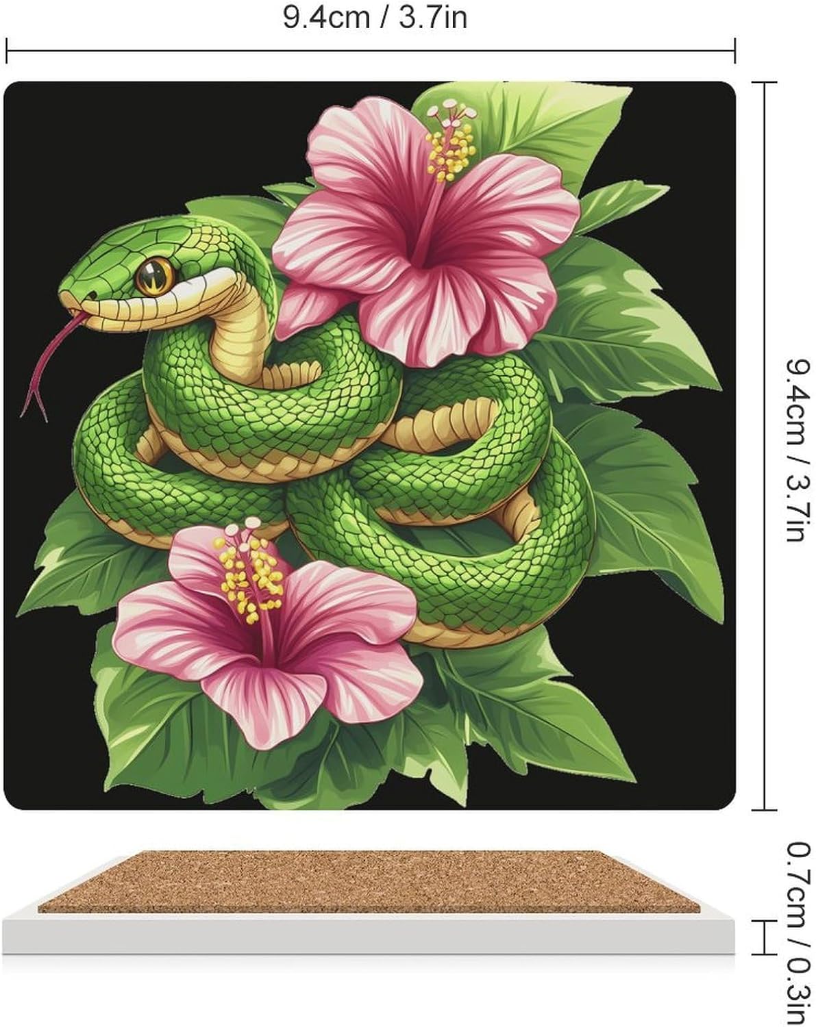 Green Snakes Flowers Ceramic Coasters Square Drinks Coaster Coffee Table Decor Table Coaster for Home Bar