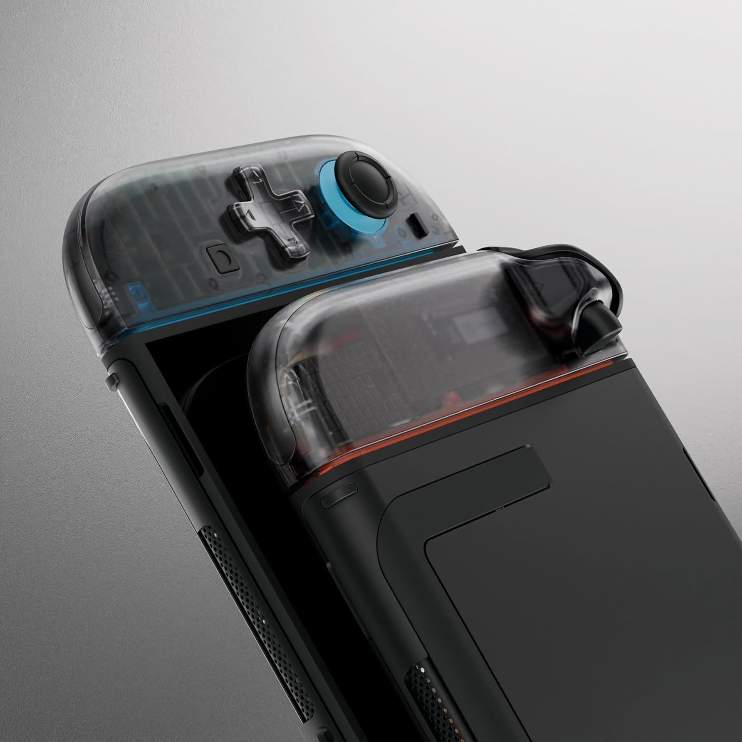 eXtremeRate Replacement Shell (D-Pad Version) with Buttons for Joycon 2, Housing Faceplate Case + Decorative Strips + ABXY Dpad for Nintendo Switch 2 Controller - Essence Version - Clear Slate Black