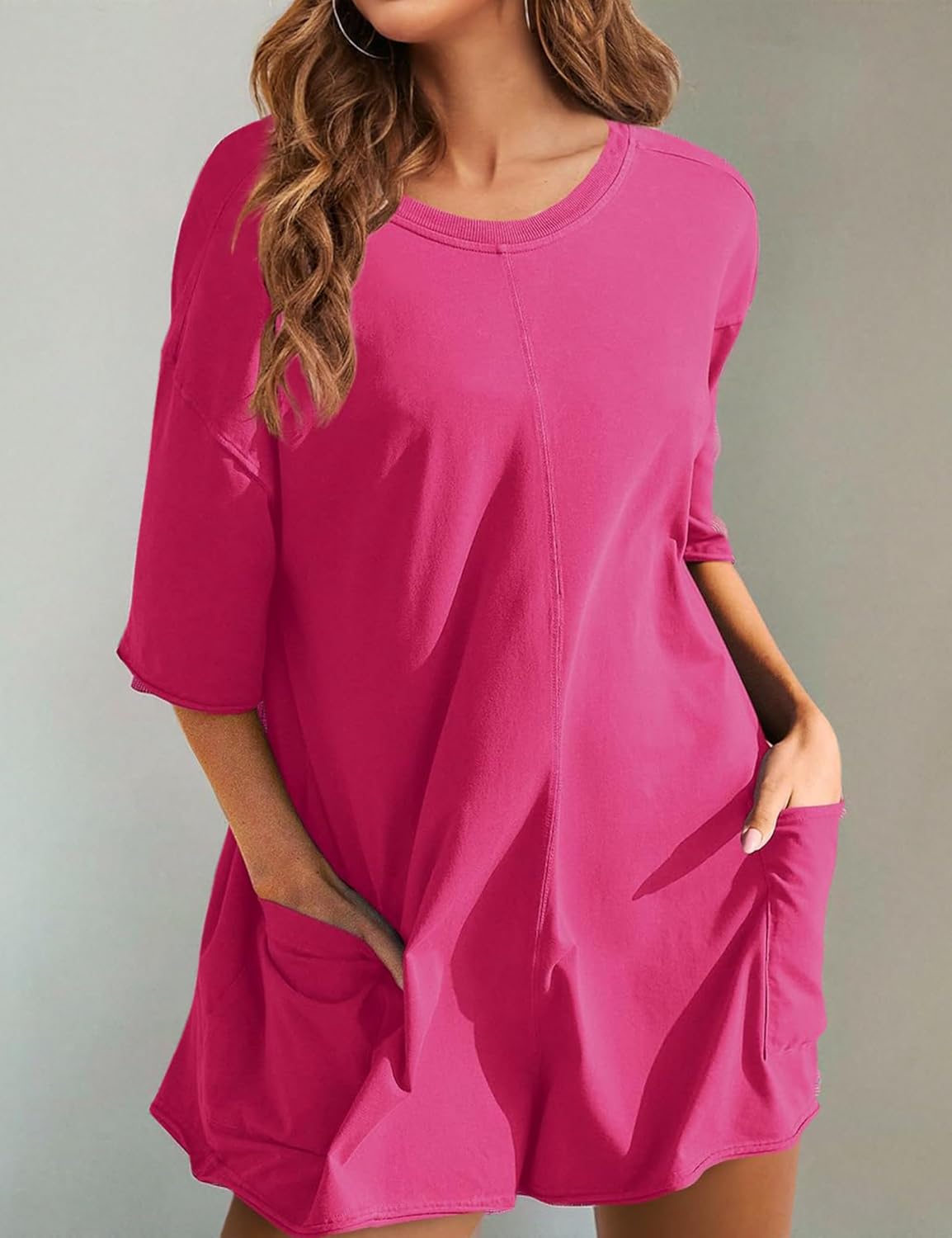 Women's Oversized Tee Rompers Hot Shot One Piece Short Sleeve Backless Jumpsuits V Neck Shorts Overalls with Pockets