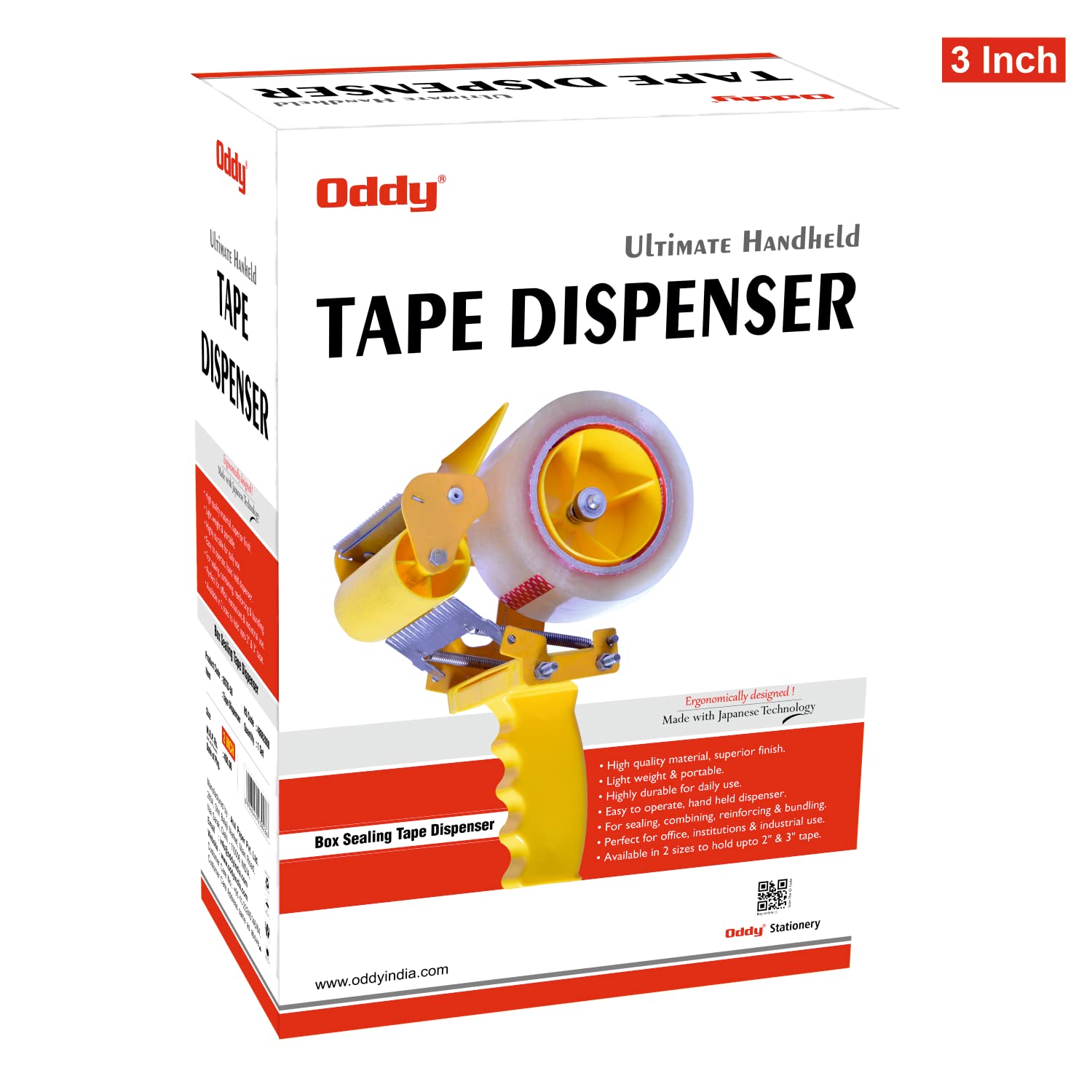 Oddy Dispensador de cinta de sellado de cajas para sellar y embalar cartones, cajas, etc. - Cortador de cinta manual de 3 pulgadas