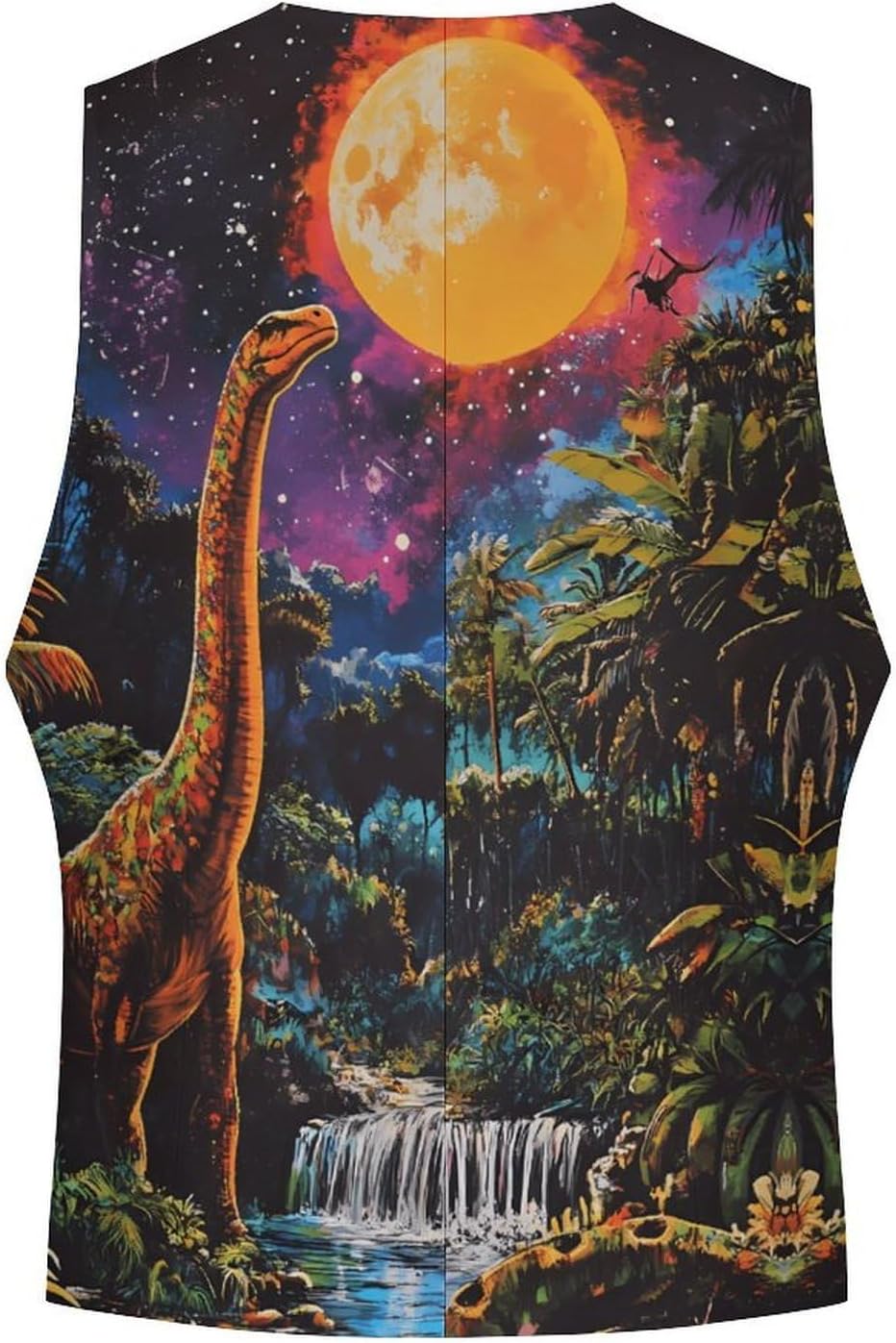 Primeval Forests Dinosaur Blood Moon Men's Formal Suit Vest Slim Waistcoat for Business Tuxedo Dress