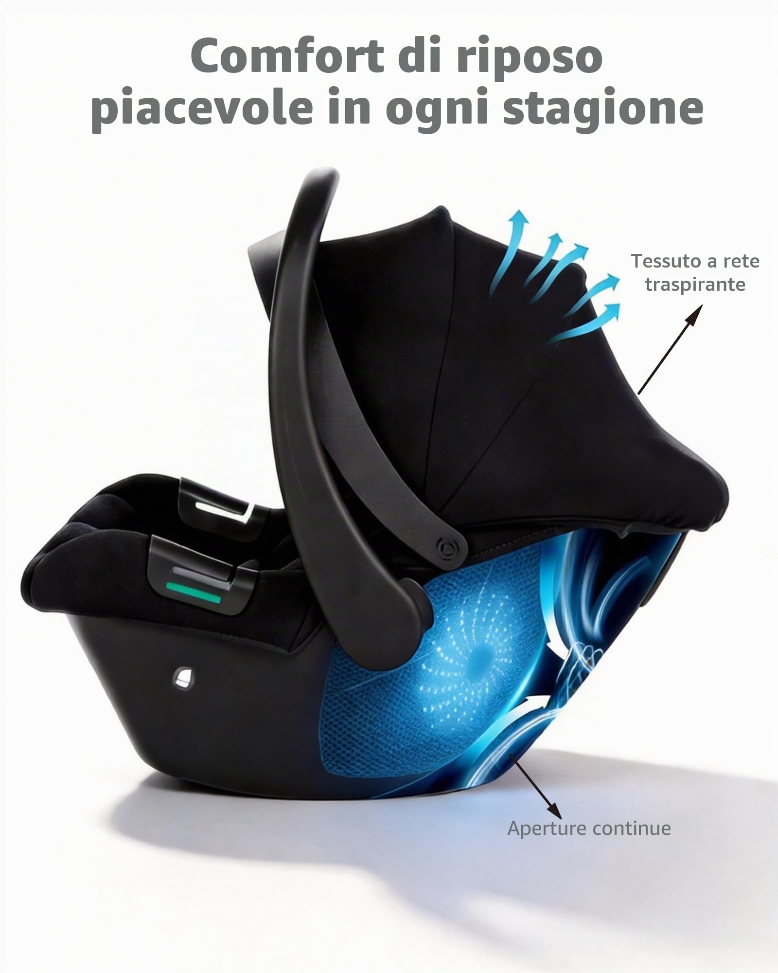 Seggiolino auto isofix Seggiolino auto confortevole per neonati e bambini piccoli, con parasole e finestrella, seggiolino ergonomico, nero