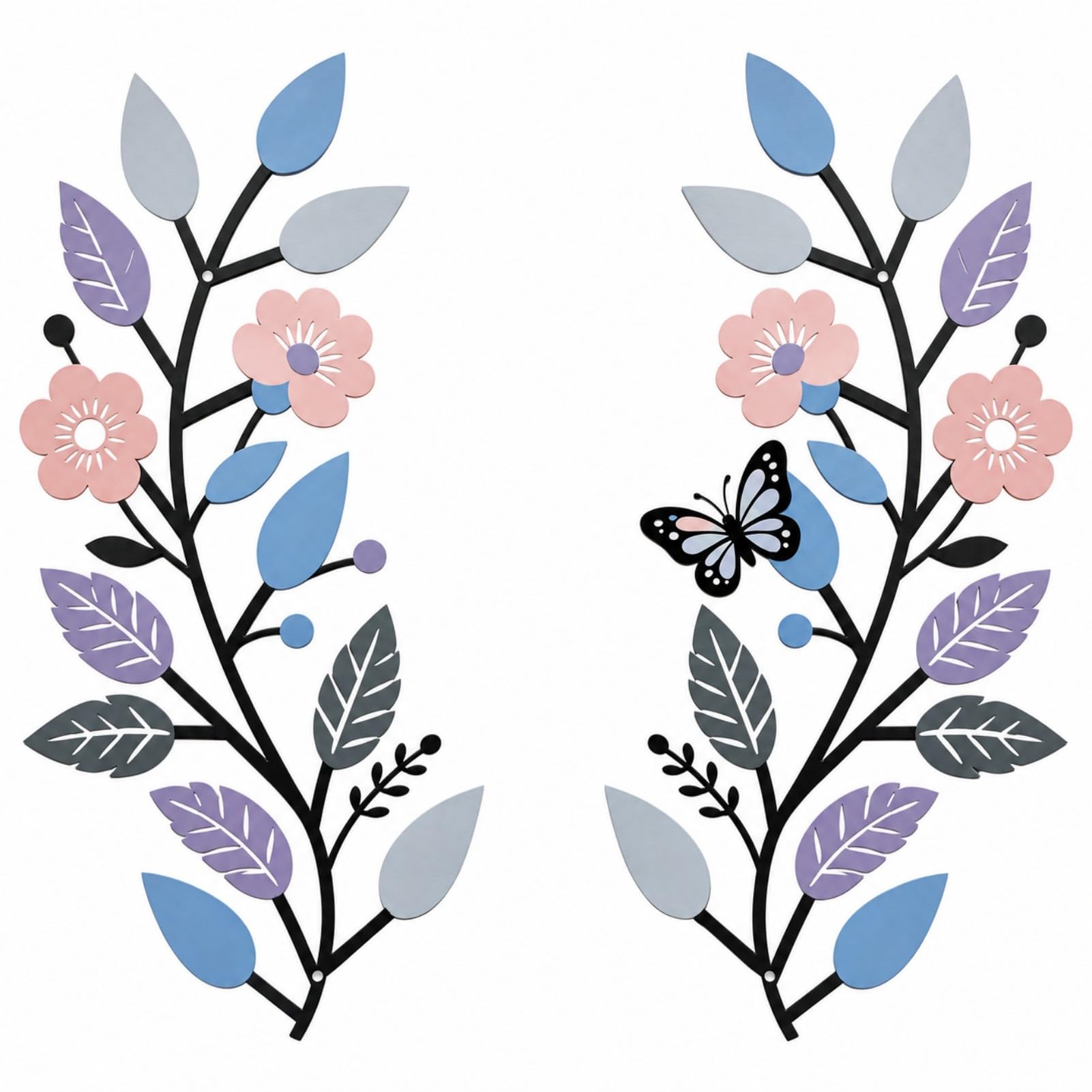 BGJJGT Metal Leaf Wall Decor, 2 Pcs Tree Branch Flower Butterfly Silhouette