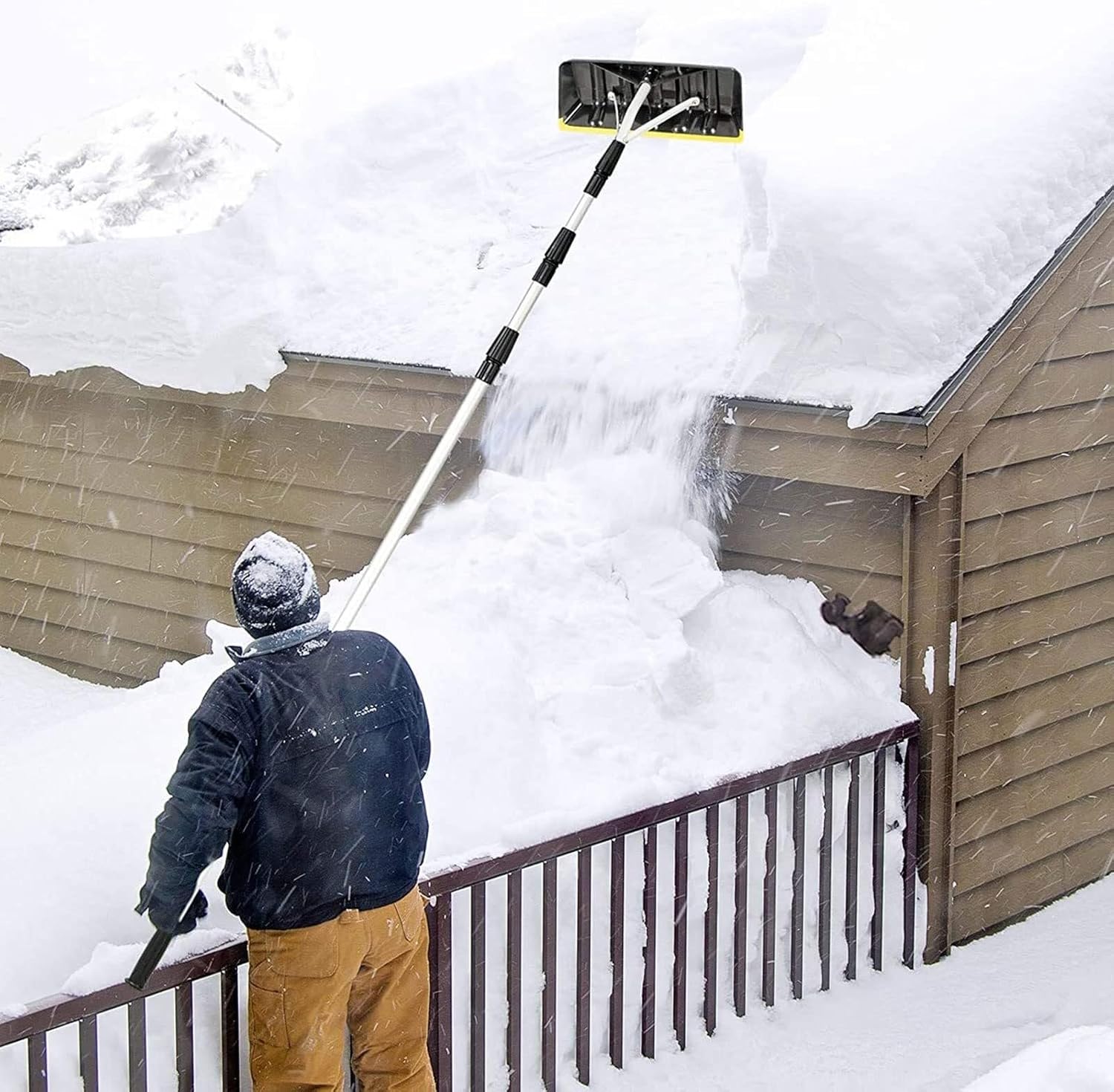 Roof Snow Rake, Snow Roof Rake Extendable Aluminum Snow Rake 5-Section Tubes & Soft Anti-Skid Design Handle Roof Rake Snow Removal Tool for Clear House Roof Vehicle Snow Wet Leaves