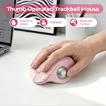 Seenda Souris sans fil de trackball, la souris ergonomique Bluetooth de Rollerball rechargeable, 3 Raccordement de l'appareil Mice optique réglable DPI Bouclier de contrôle de la pouce compatible pour PC/Laptop/Windows/Mac - Rose rose