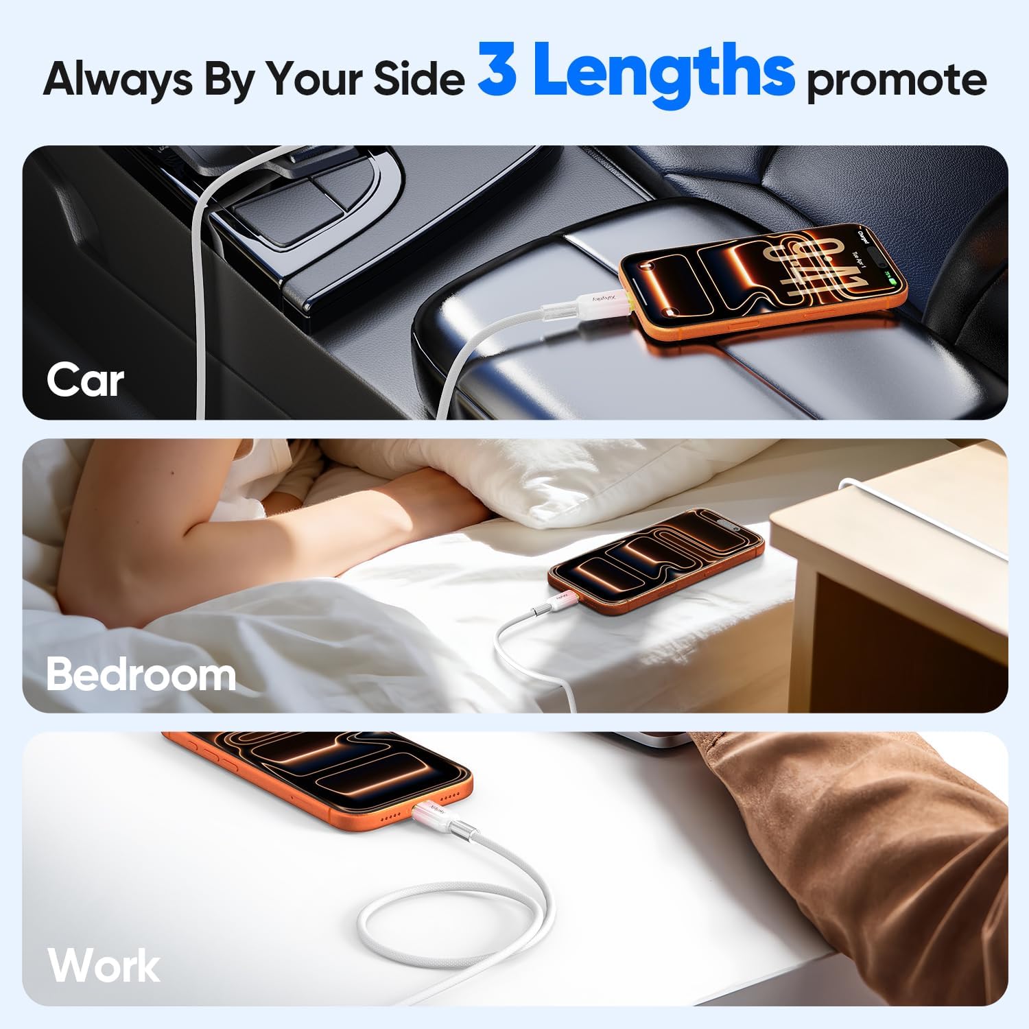 Confezione da 5 cavi USB C da 4,6 m, ricarica rapida da 60 W e trasferimento dati USB 2.0 da 480 Mbps, cavo USB C intrecciato bianco rosa sfumato, cavo di tipo C per iPhone 17/16/15, Samsung Galaxy