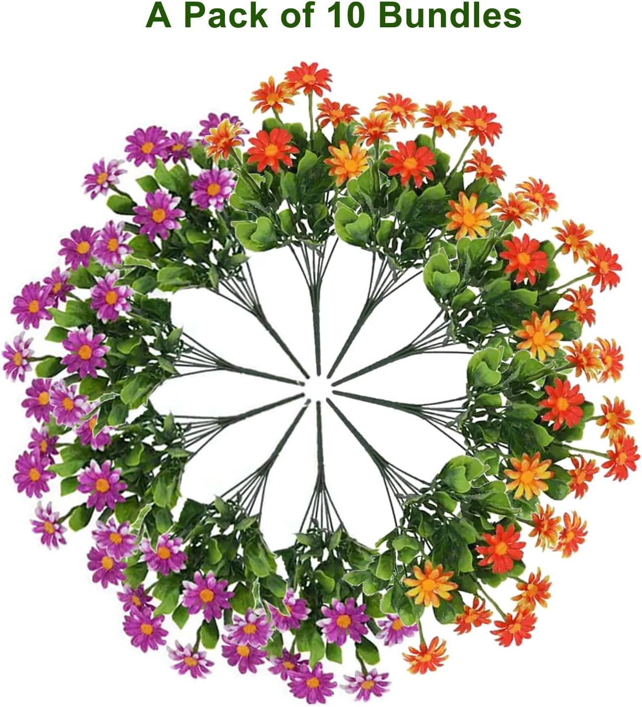 10 Bundles Artificial Flowers for Outdoor,UV Resistant Fake Daisy Flowers,Faux Plants for Outside Hanging Planters,Artificial Plants for Indoor Porch Garden Home Wedding Decor(Orange,Fuchsia) - Image 5