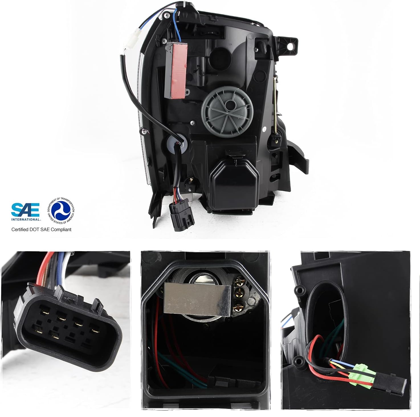 AKKON - For 2007-2014 Cadillac Escalade Xenon/HID Model Type Black Smoked LED Daytime Running Light Tube Projector Headlight