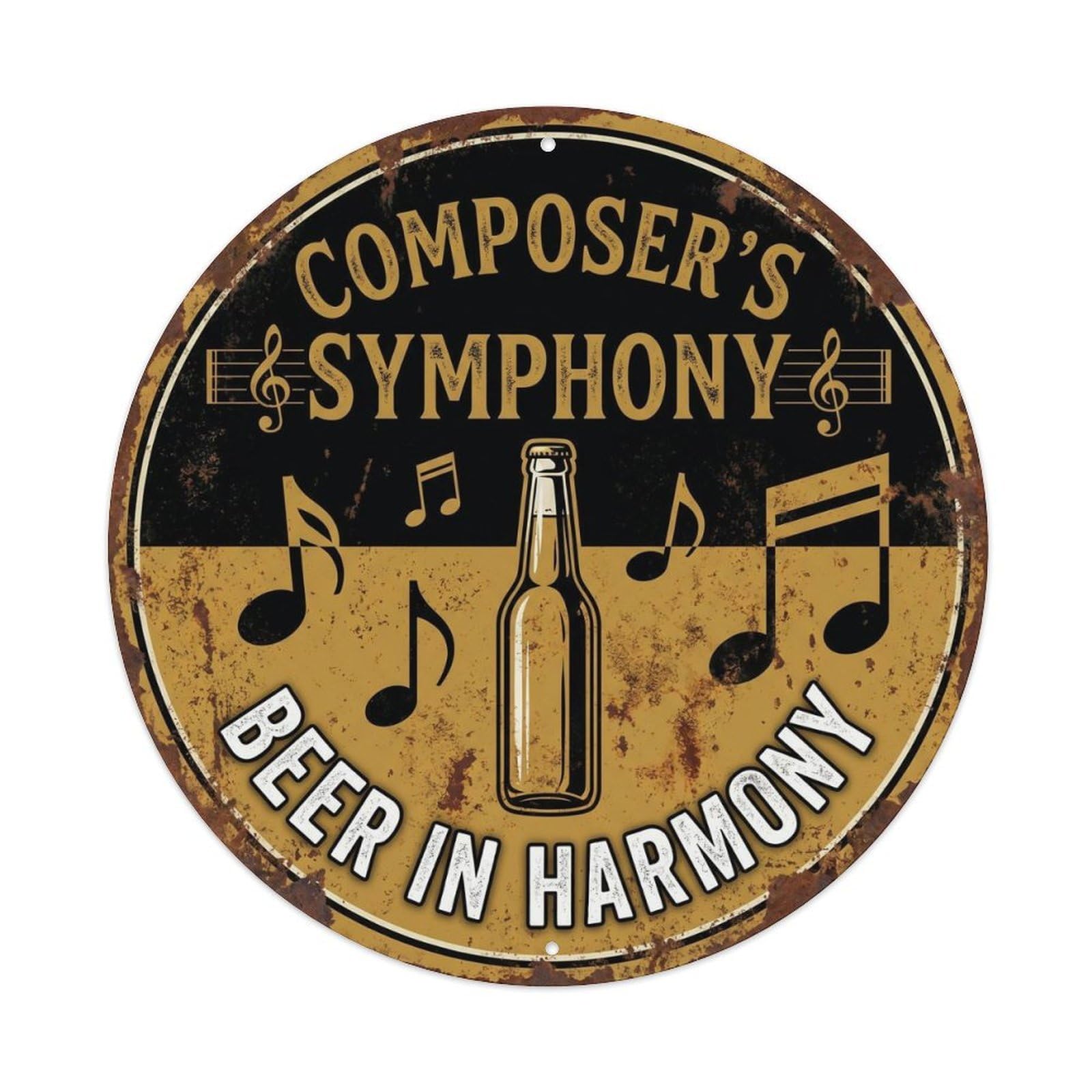 Retro Bar Style Composer Musical Basement Beer Vintage Metal Tin Sign Plaque Wall Decor for Cafe, Club, Garden Round Metal Poster 8x8Inch