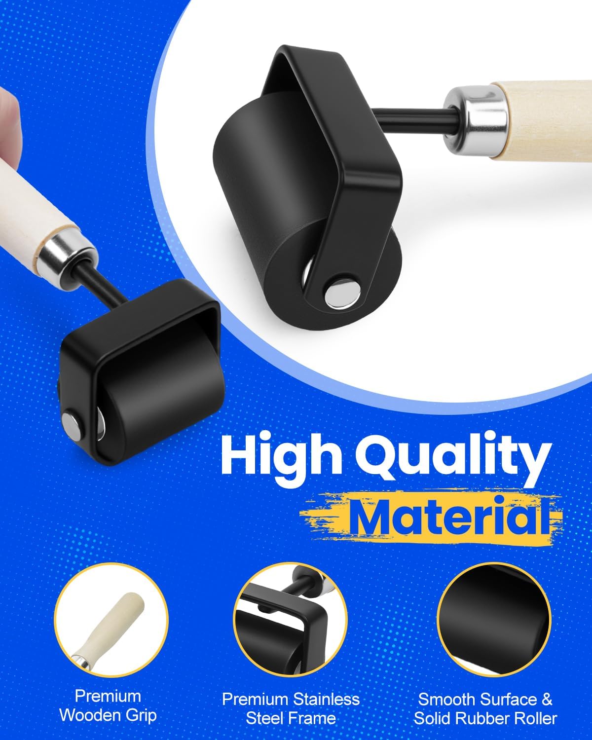UCEC 3+1 Pack Brayer Roller, Durable Hard Rubber Roller Brayers, 2.4”, 5.9”, 7.9” & 3 Inch Wooden Handle
