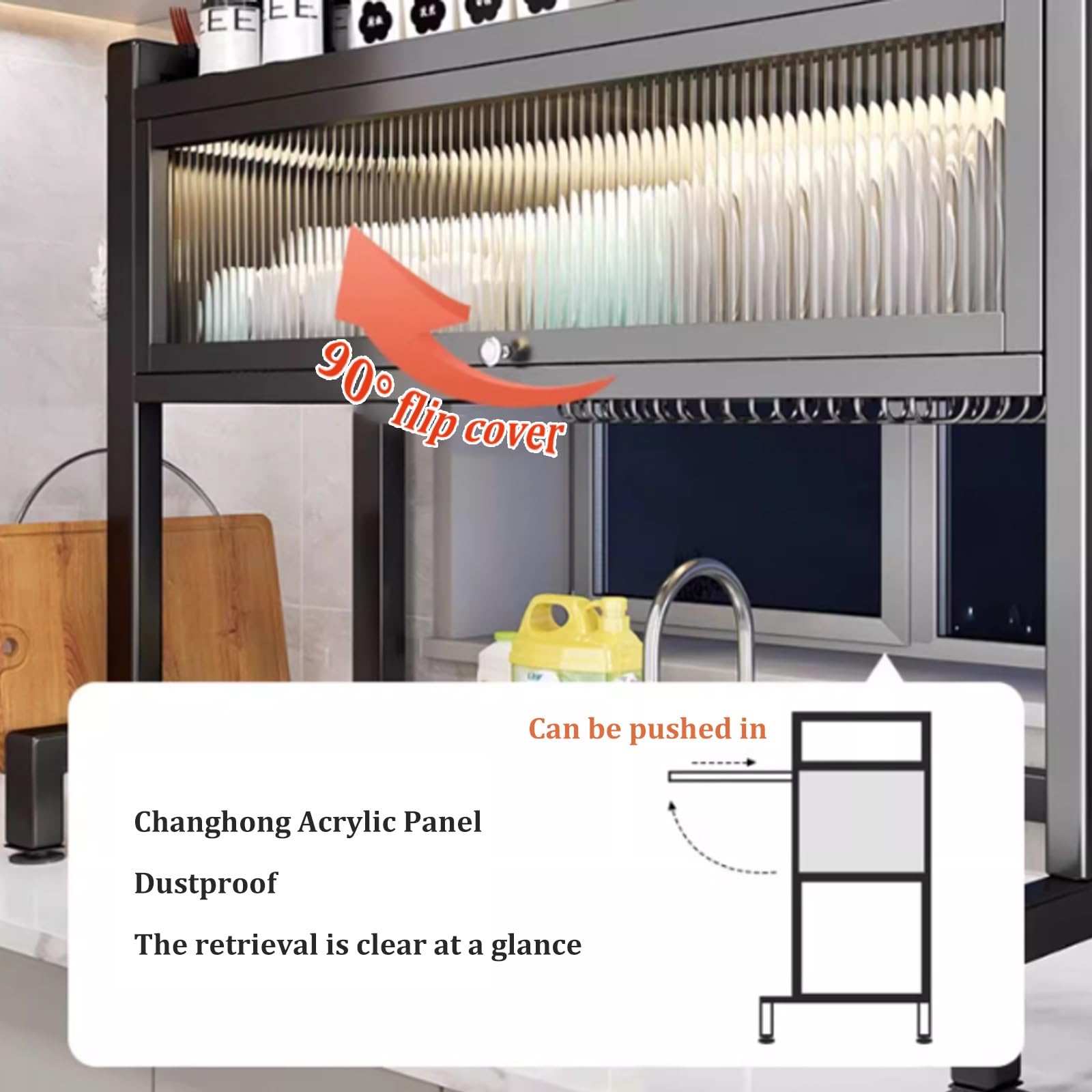 Escurridor de Platos sobre el Fregadero con Tapa, Cesta de Almacenamiento de Acero Inoxidable, Gran Estante de Almacenamiento para Platos de Cocina, (Black 85CM/33.5 IN)