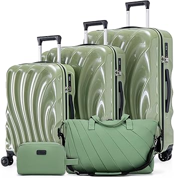 Cosbarn Luggage Sets 5 Piece Suitcases with Wheels, Suitcase Set, ABS+PC Hardshell Luggage set with Phone Holder Durable Travel Luggage with TSA Lock Spinner Wheels, HazeGreen