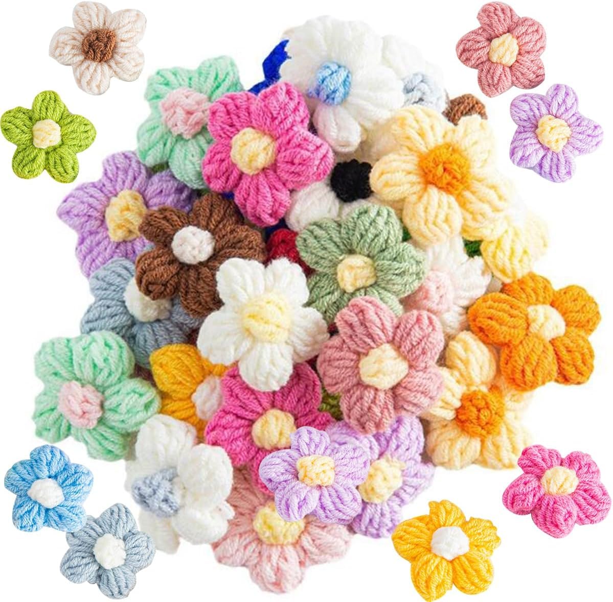 VRB Dec 50pcs Sunflower Artificial Flowers for Decoration,Artificial Flower,Flower for Hair Styling, for Pooja, for Home Decor,Diwali. (50 Pcs Crochet Daisy Flower Mix Color)-image-40