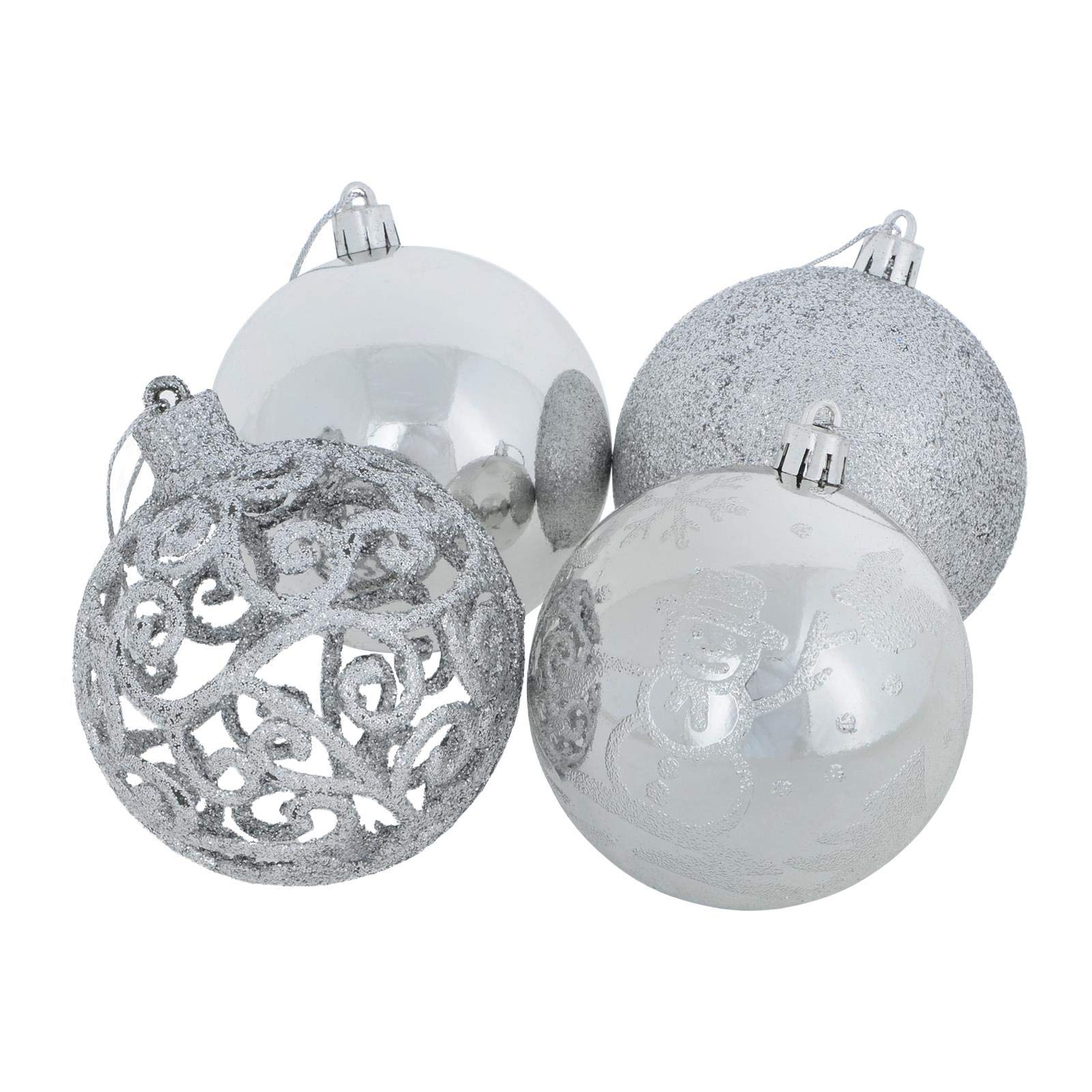 Mr Crimbo 24 Pack of Christmas Tree Baubles Decorations Ornaments 8cm - Silver