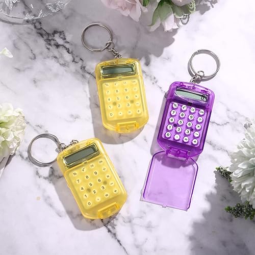 Miniatura 7 de Calculadora de llavero de 3 piezas, tamaño de bolsillo, linda calculadora kawaii con llavero, pequeña calculadora electrónica para oficina en casa