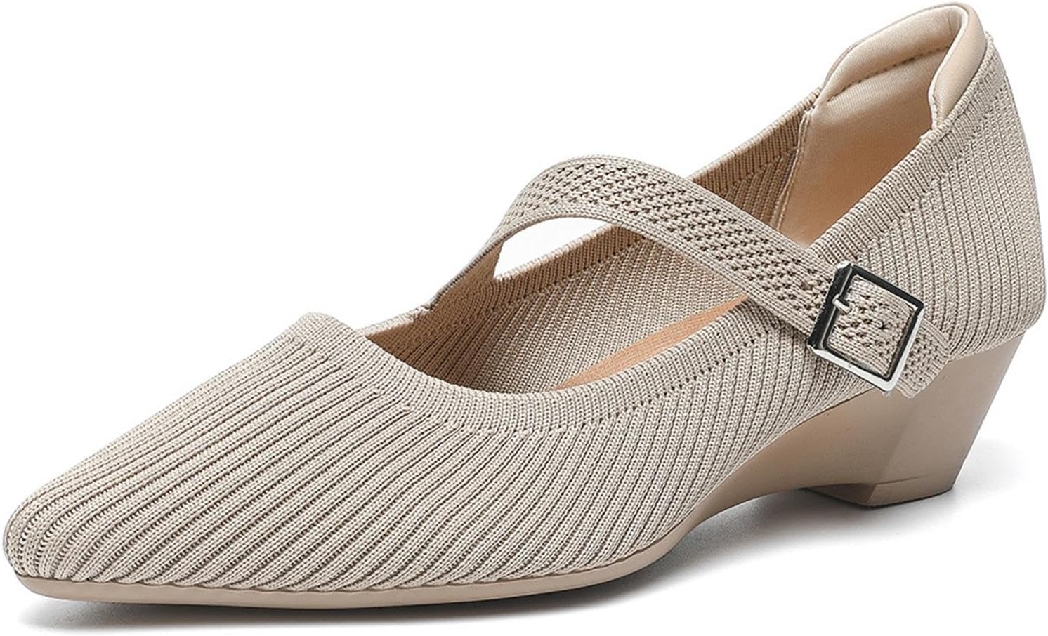 Women's Wedge Block Heel Pumps Ladies Breathable Weave Casual Shoes Buckle Strap Mary Janes