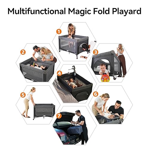 Miniatura 3 de Pamo Babe 1 paso de configuración 3 en 1 corral para bebés - Cuna portátil con puerta con cremallera y cambiador