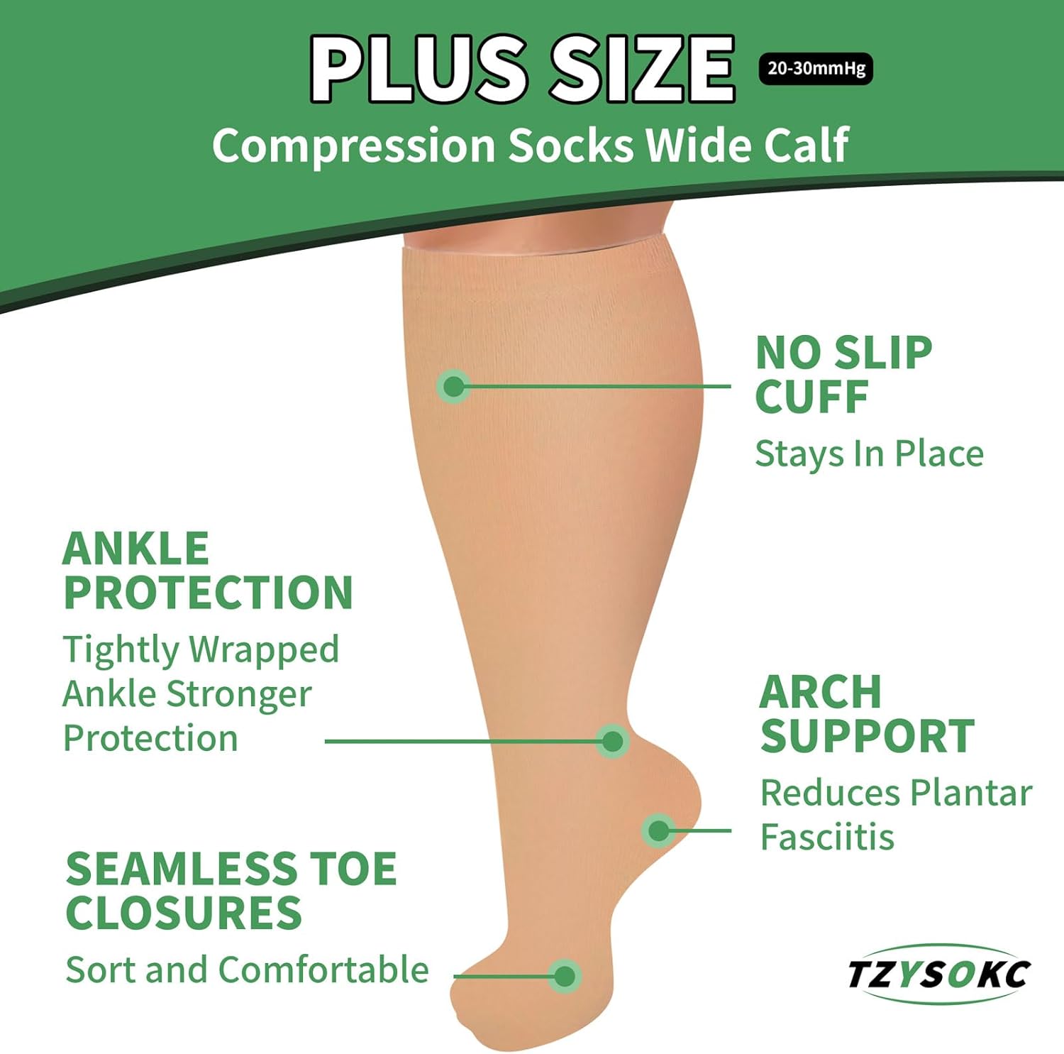 4 Pairs Plus Size Compression Socks for Women and Men 20-30 mmHg Wide Calf Extra Large for Circulation Support