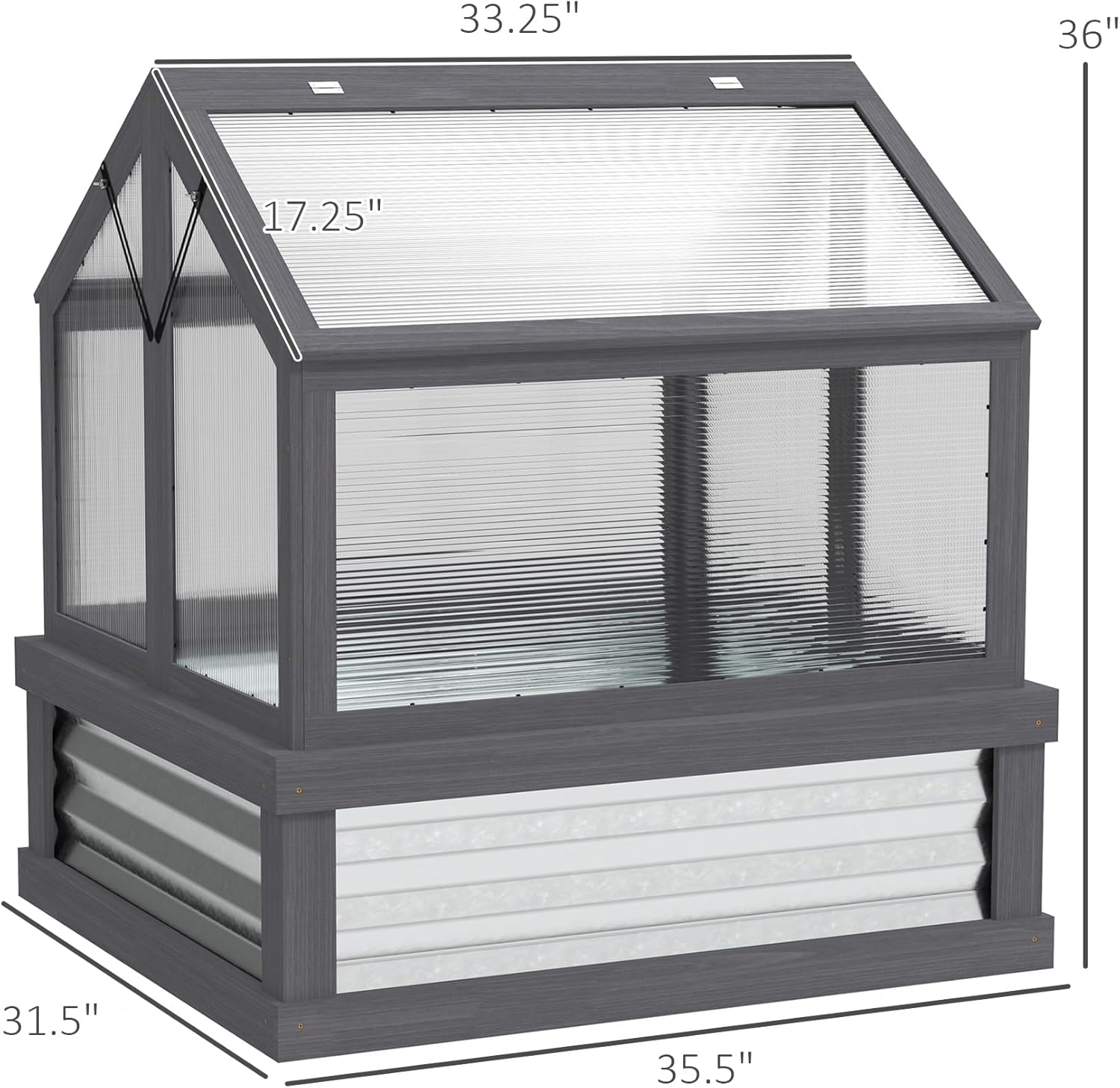 Dimensional drawing of the Outsunny Raised Garden Bed with Polycarbonate Greenhouse