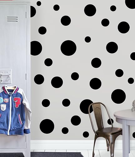 Black Polka Dot Wall Decals, Girls Room Wall Decor Stickers, Wall Dots, Vinyl Circle Peel & Stick DIY Bedroom, Playroom, Kids Room, Baby Nursery Toddler to Teen Bedroom Decoration (Black)