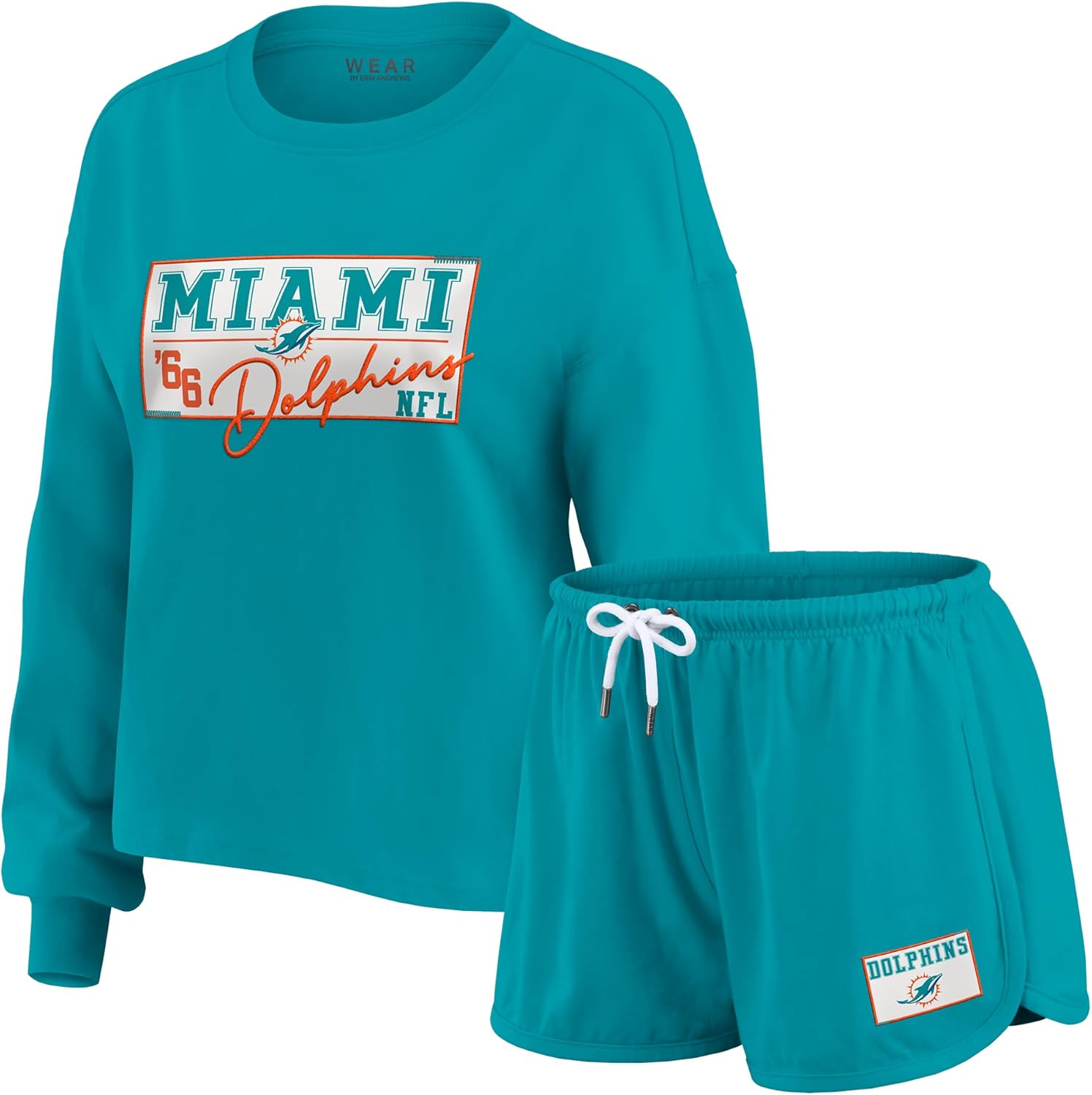 WEAR by Erin Andrews Women's NFL Heavy Rugby Jersey Long Sleeve T-Shirt & Shorts Lounge Set
