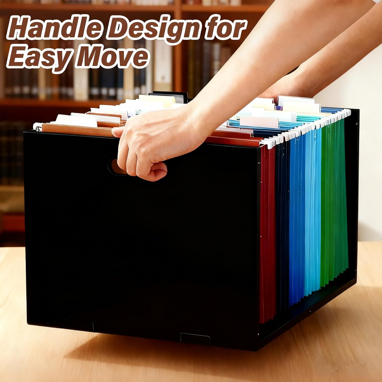 Hanging File Organizer Box with Handle, Acrylic File Folder Organizer Letter Size, Portable Hanging Folder Storage Boxes for Home Office Desk Document Storage, Black