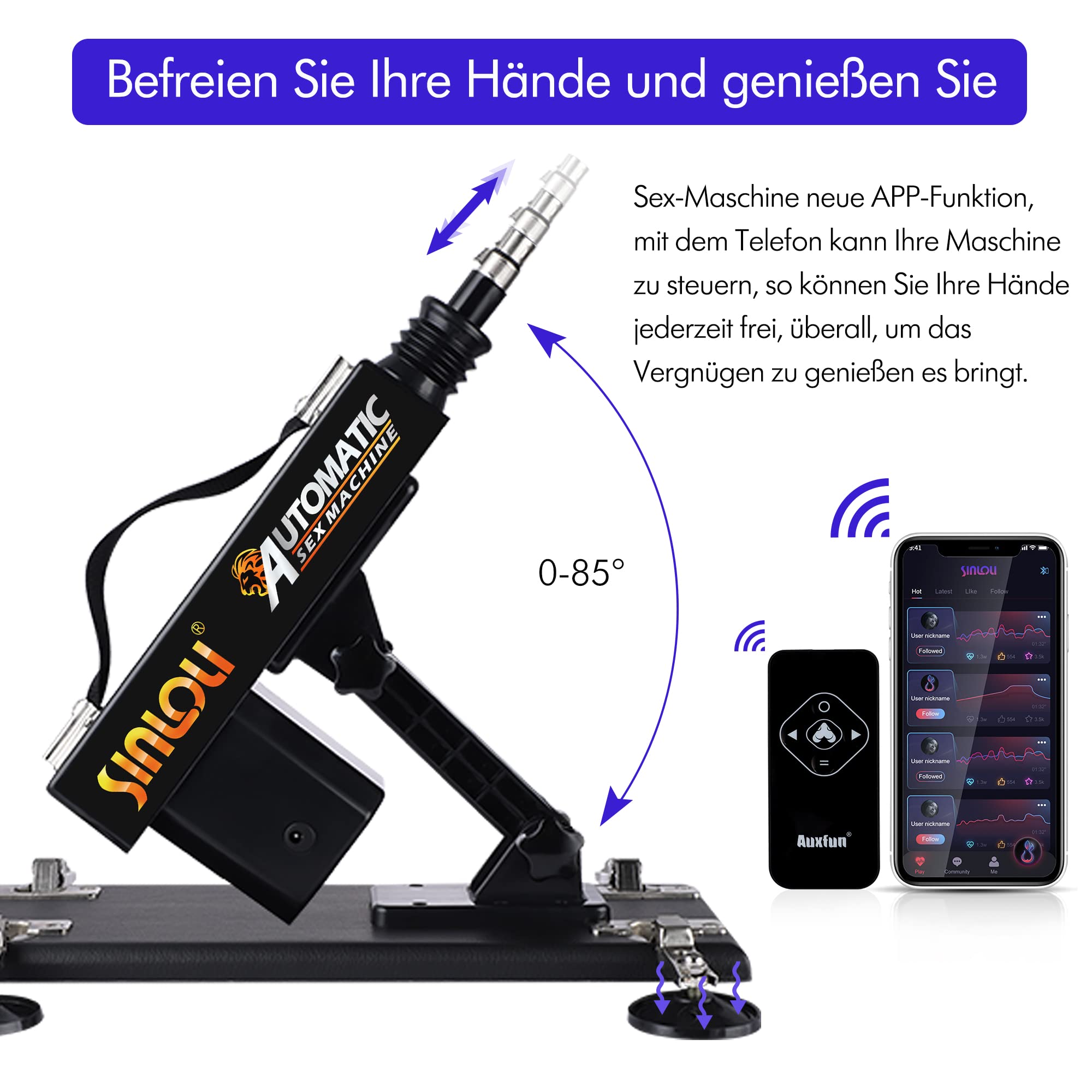 Sinloli APP Controllo Telecomando Macchina automatica del sesso Macchina del sesso per adulti Giocattolo del sesso femminile Dildo fluorescente gigante Doppie teste Giocattolo stimolatore del punt