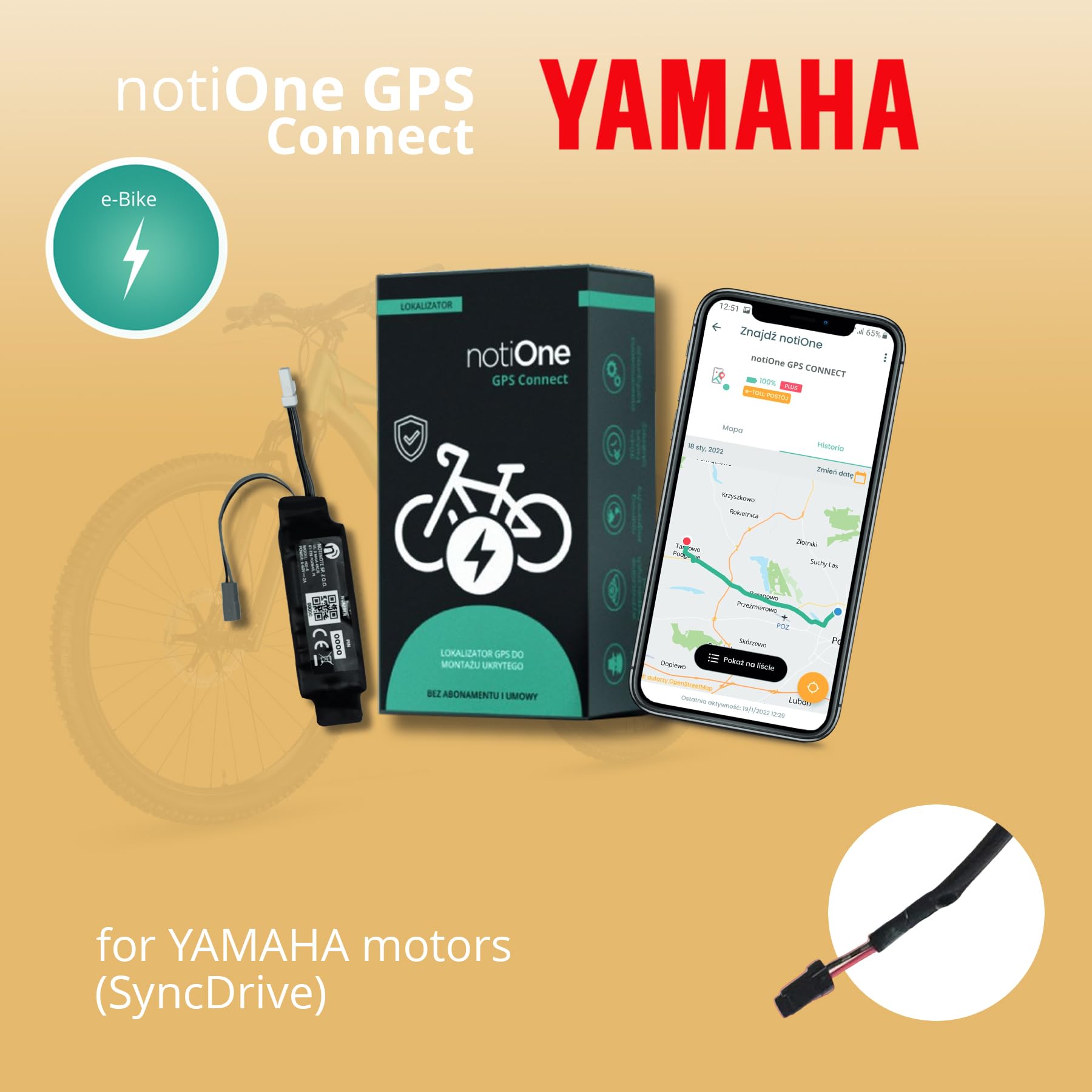 Lokalizator GPS do roweru elektrycznego, kompatybilny z silnikiem elektrycznym YAMAHA | alarm antykradzieżowy, GPS bez umowy, wyprodukowano w Europie