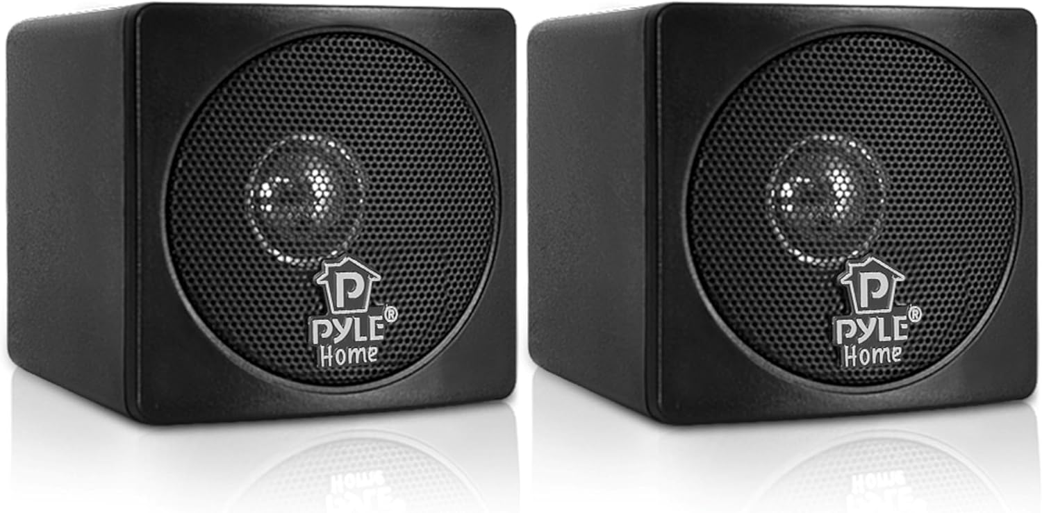 Pyle Home 3″ Mini Cube Bookshelf Speakers – 100W Small Bookshelf Speakers w/ 3″ Paper Cone Driver, 8 Ohm – Passive Audio Bookshelf Speaker Pair For Home Theater Stereo Surround Sound (Black)