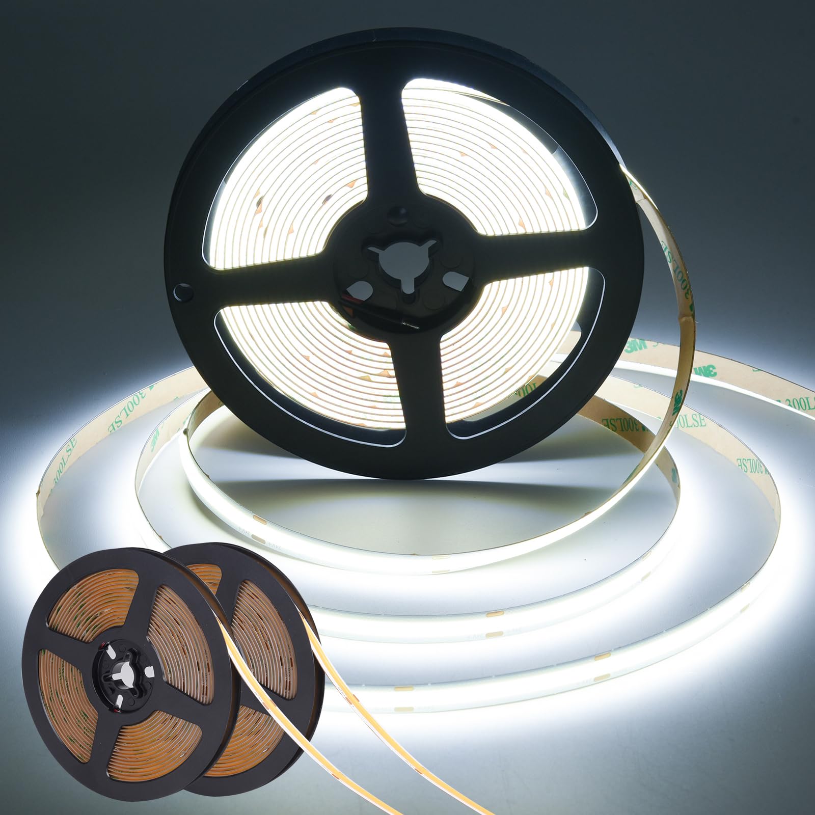 SIRYYUI 12V COB LED Strip Light 2x5M - 480 LEDs/M High Density, 6000K Cool White, CRI 90+, 9W/M, 8mm Wide, Dotless LED Tape Light for Kitchen Cabinet Lighting, Home Decoration (No Power Supply)