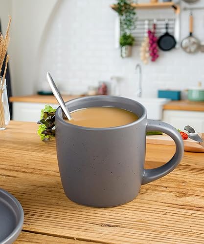 Miniatura 6 de famiware Juego de 4 tazas de café moteadas, tazas de café grandes de cerámica de 13 onzas, juego de tazas de café modernas con asa para té, latte,