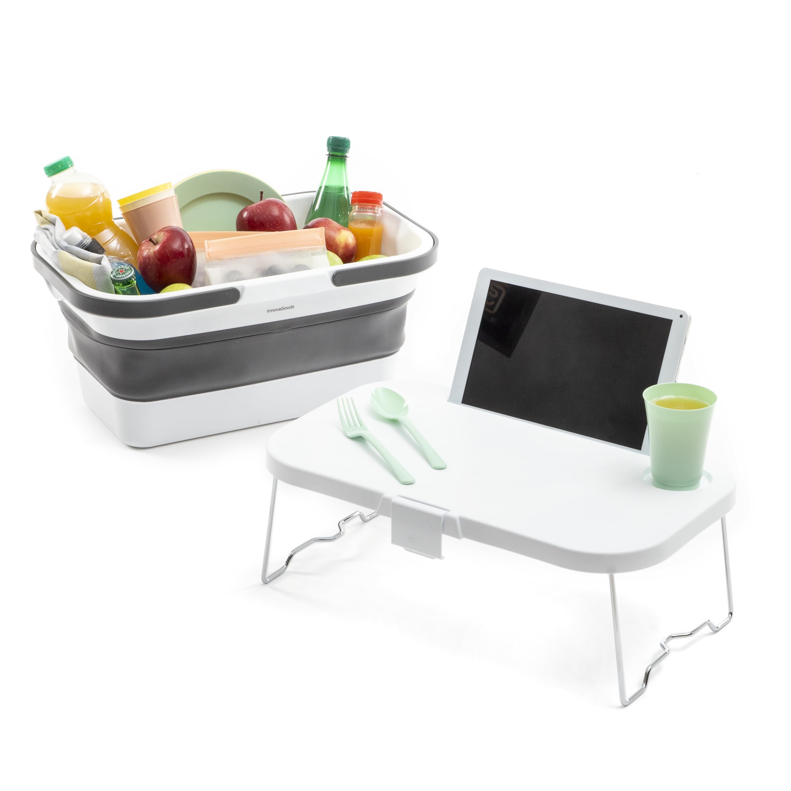 InnovaGoods Asas, Plegable con Tapa-Mesa Cesta Picnic Capacidad 16 L, Accesorios Camping, 47x29x25cm