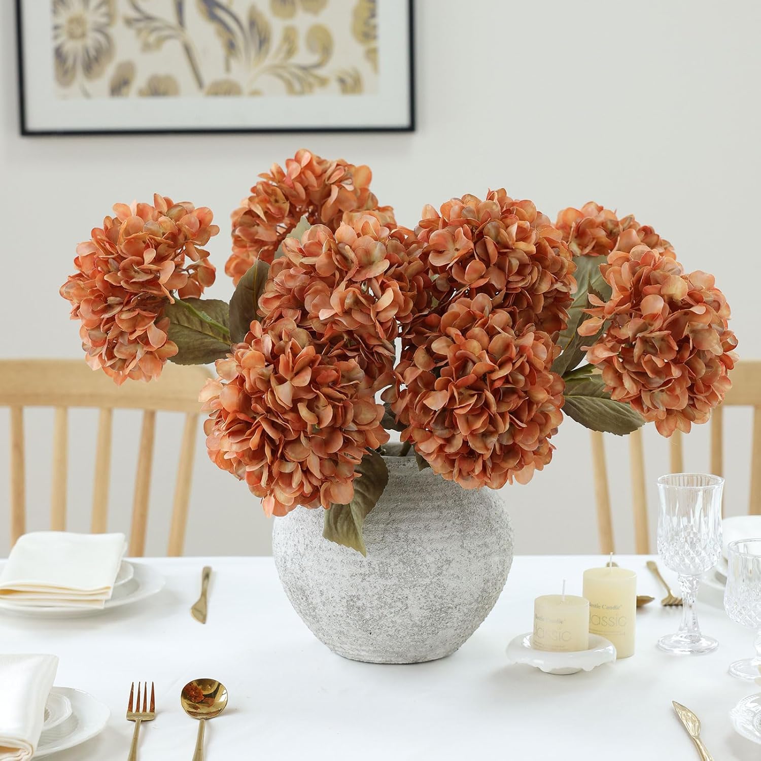 mizii 4Pcs Burnt Orange Artificial Hydrangeas Flowers Large Fake Silk Hydrangea Flower with Stems Realistic Faux Hydrangea Decorations for Wedding Table Centerpieces Vase Home Decor (Burnt Orange) - Image 3