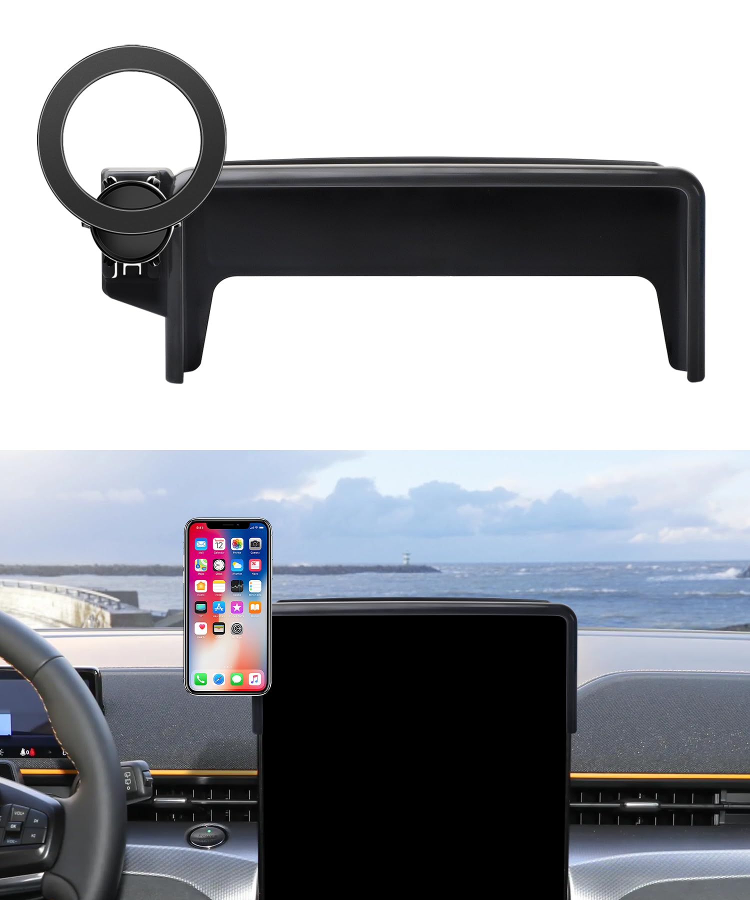 MaserWeller Car Phone Holder for 2021-2026 Ford Mustang Mach-E Accessories 15.5-Inch Screen Fixed Clip, 360° Rotation Phone Mount Compatible with