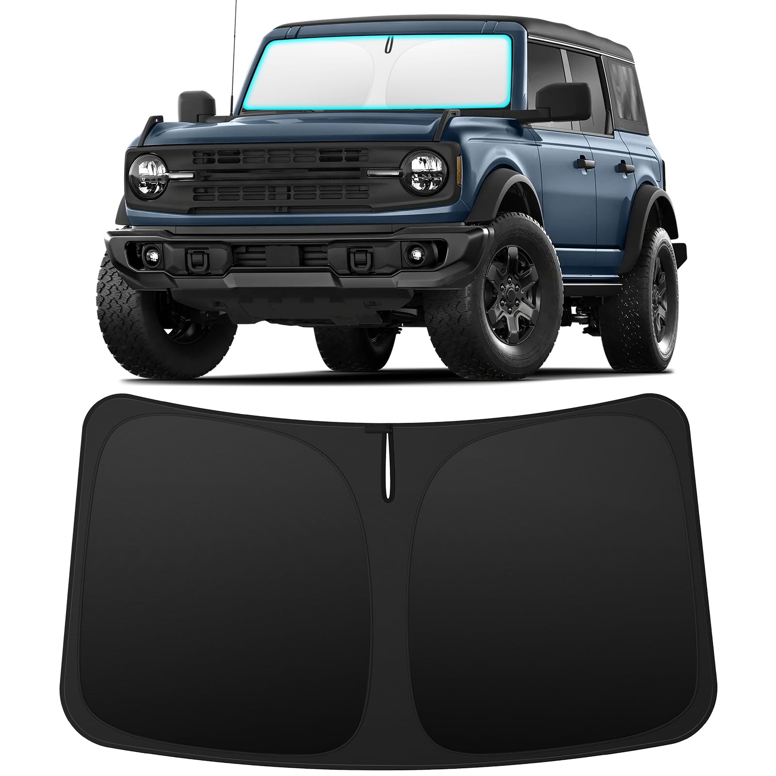 INSAUTO Foldable Windshield Sun Shade for Ford Bronco 2021-2025 (Bronco Sport Not Fit), Heat & UV Protection Car Sunshade with Storage Bag, Keep Interior Cool & Easy Installation