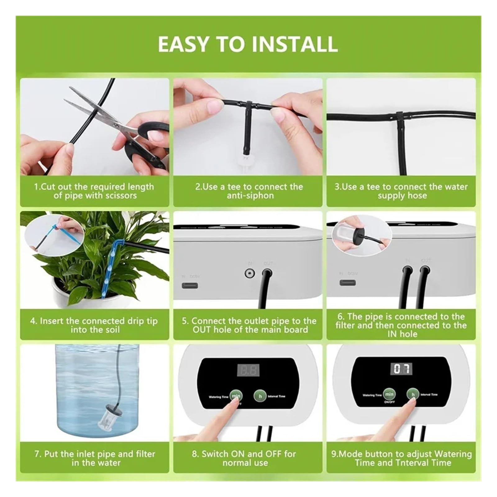 Timer for irrigazione da giardino Sistema di irrigazione for piante USB 1800mAh