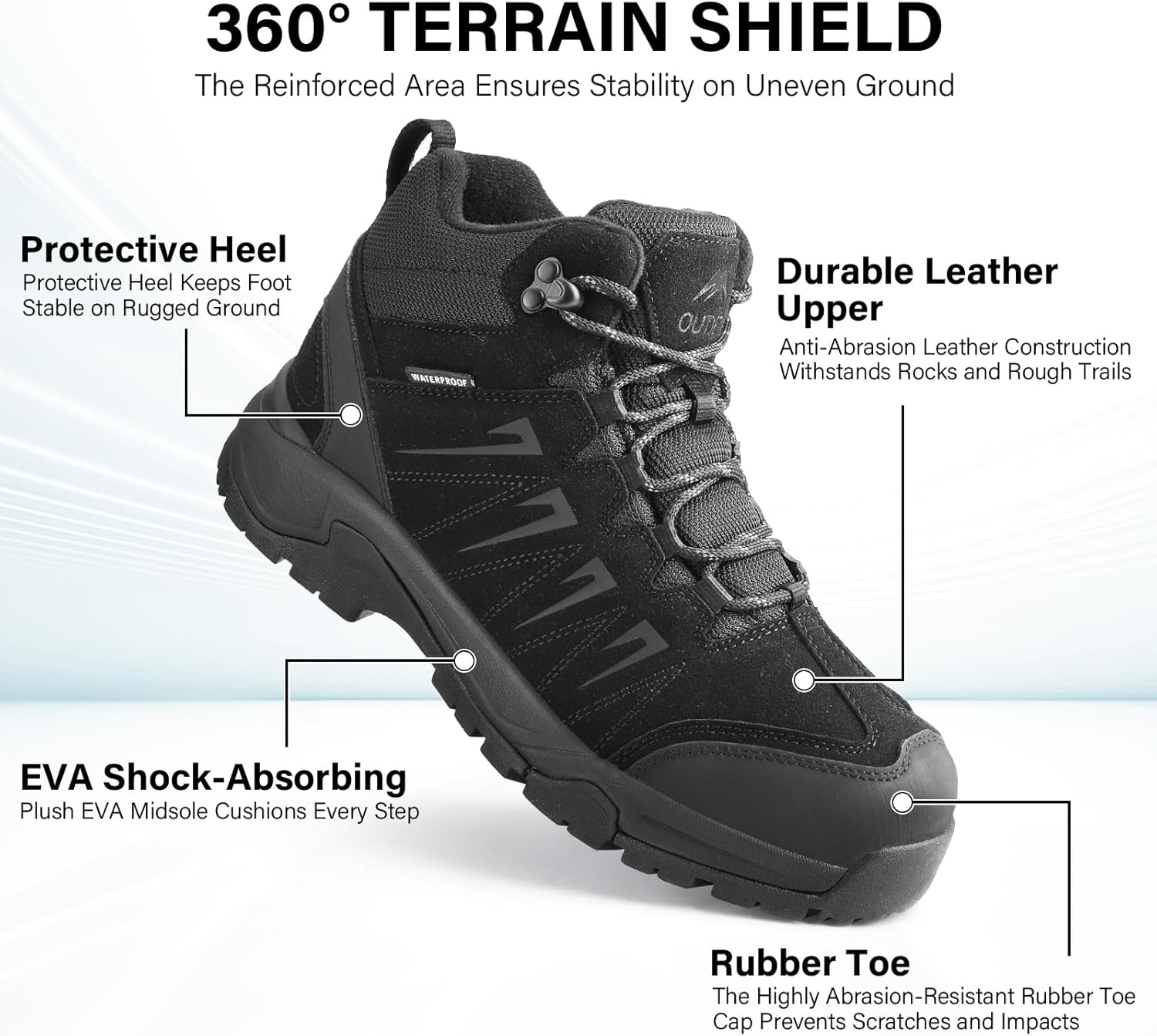 Men's Waterproof Hiking Boots Lightweight Leather Mid Ankle Outdoor Trail Trekking shoes