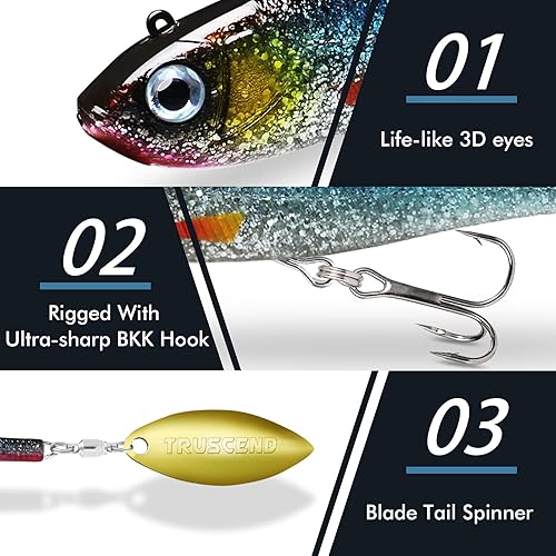 Miniatura 3 de TRUSCEND Easy Catch Pre-Rigged Soft Lures, Unique Vibrating Swim Action and Trembly Sinking Move for More Bites, Amazing Soft Swimbait for Family