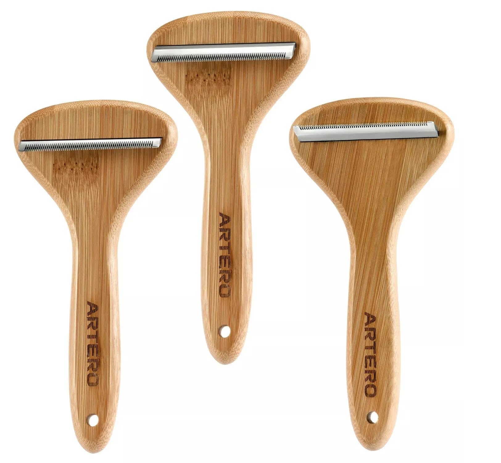 T Shaped Wood Handle Dog Deshedding Tools Loose Hair and Undercoat Removal No Damage (90 Degree)