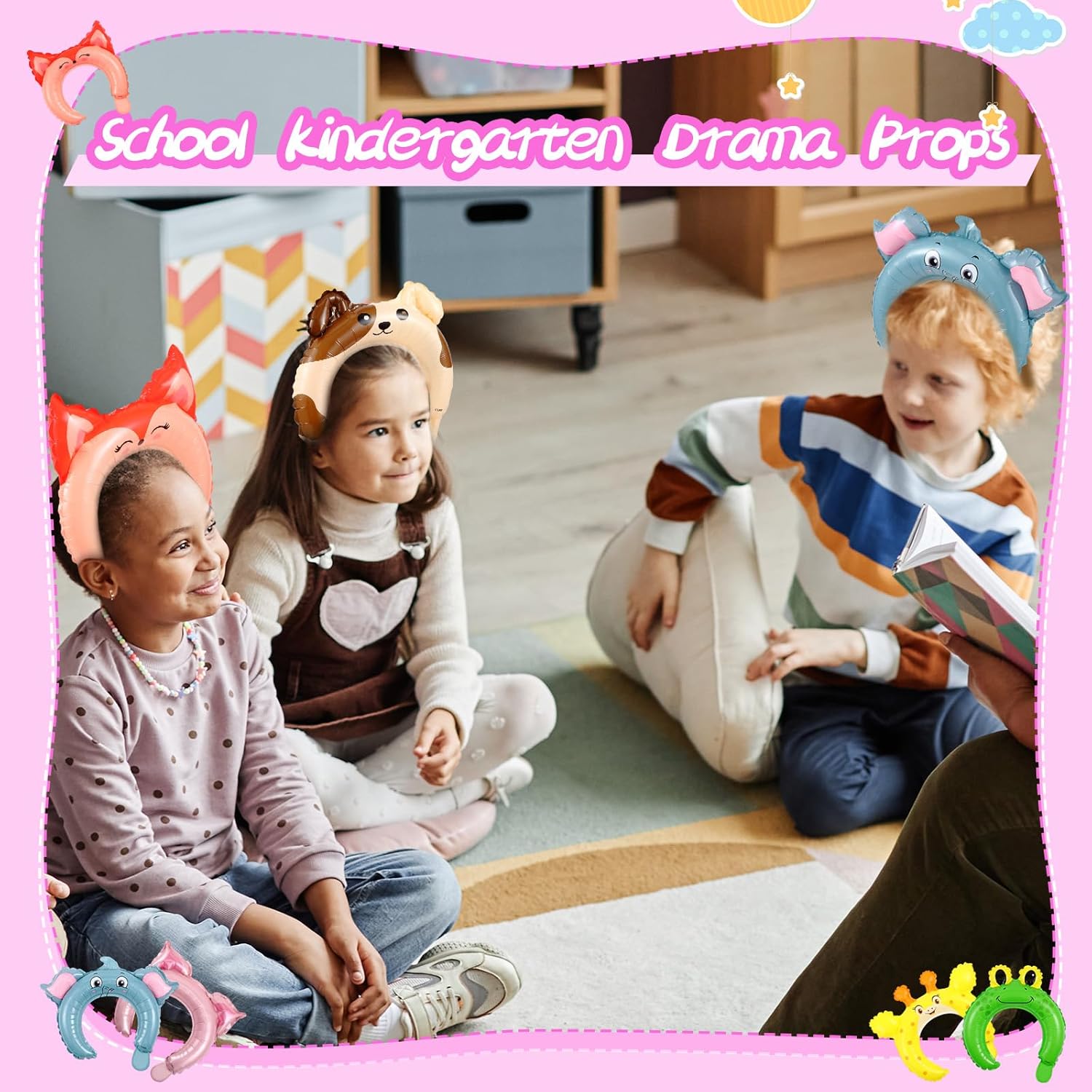 Liliful 200 Pcs Zoo Animal Inflatable Headbands Unicorn Wildlife Safari Balloon Hair Hoop Unicorn Balloon Kit with Pump Inflatable Jungle Animals for Birthday Party Favors Decorations