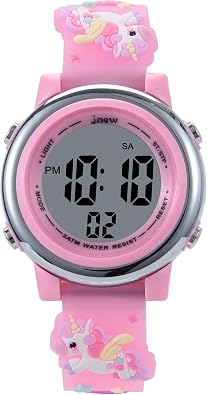 Kids Watches 3D Cartoon Silicone Unicorn Waterproof 7 LED Color Lights Toddler Digital Wrist Watch with Alarm Stopwatch for 3-10 Year Girls Little Child Pink