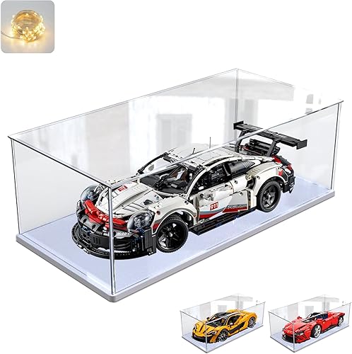 Miniatura 1 de Vitrina de acrílico transparente con base de madera blanca y plástico para Lego 42083 42096 42056, soporte de caja de protección a prueba de polvo