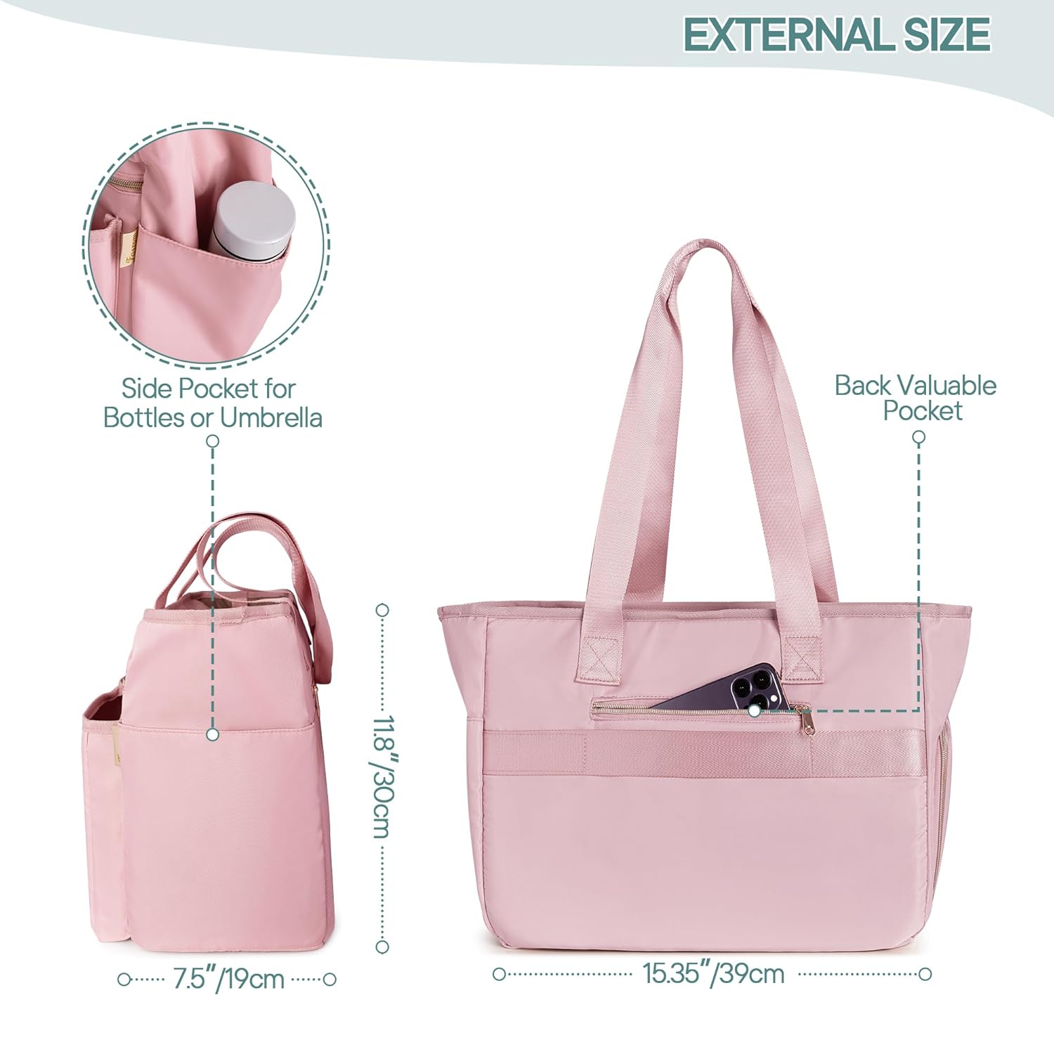 Fasrom Wearable Breast Pump Tote Bag Compatible with Medela Pump in Style and Accessories, Pumping Bag with 15.6” Laptop Sleeve for Work Moms to Carry Pump Parts, Pink (Patent Design, Empty Bag Only)