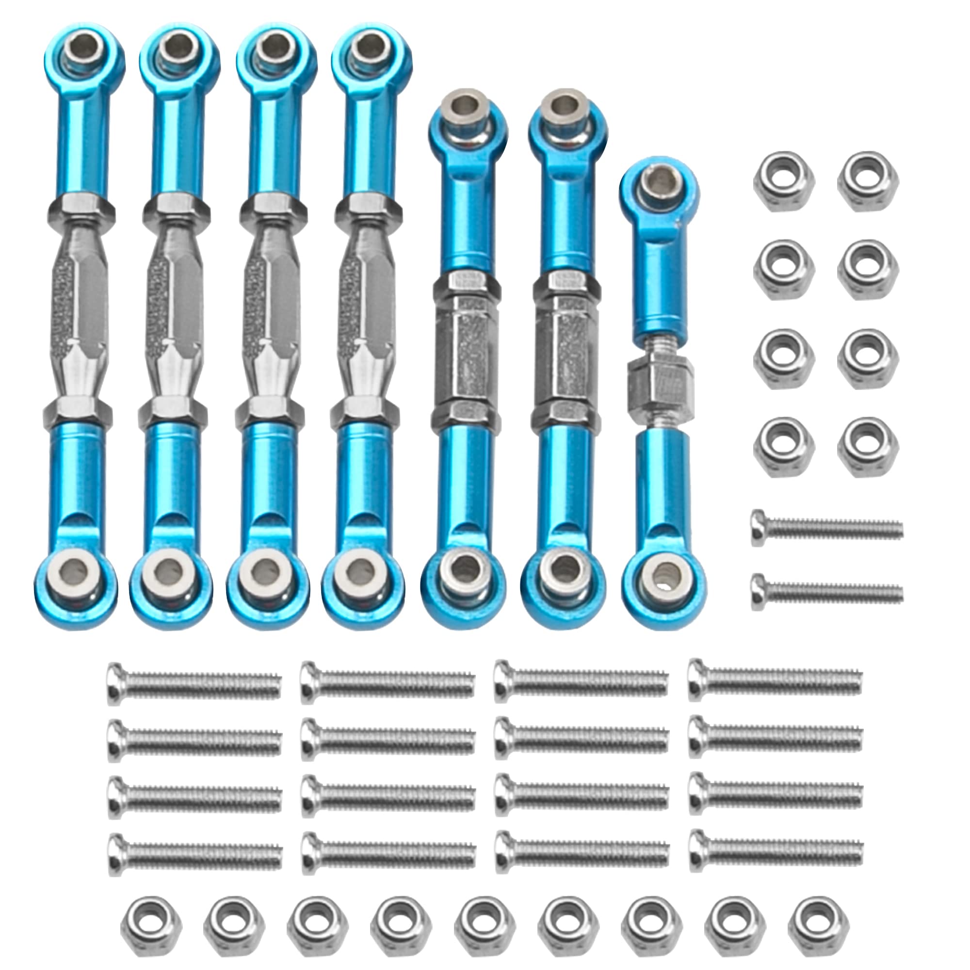 Metal 144001 Steering Linkage Turnbuckles Rod Camber Links Tie Rods Pull Rod Compatible with Wltoys 144001 124019 124018 1/14 RC Car Buggy (Blue)