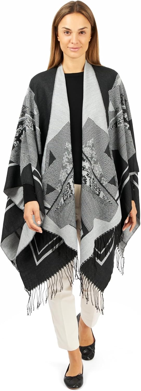 Women's Shawl Wrap Poncho Ruana Cape Cardigan Sweater Open Front for Fall Winter Spring - Image 7