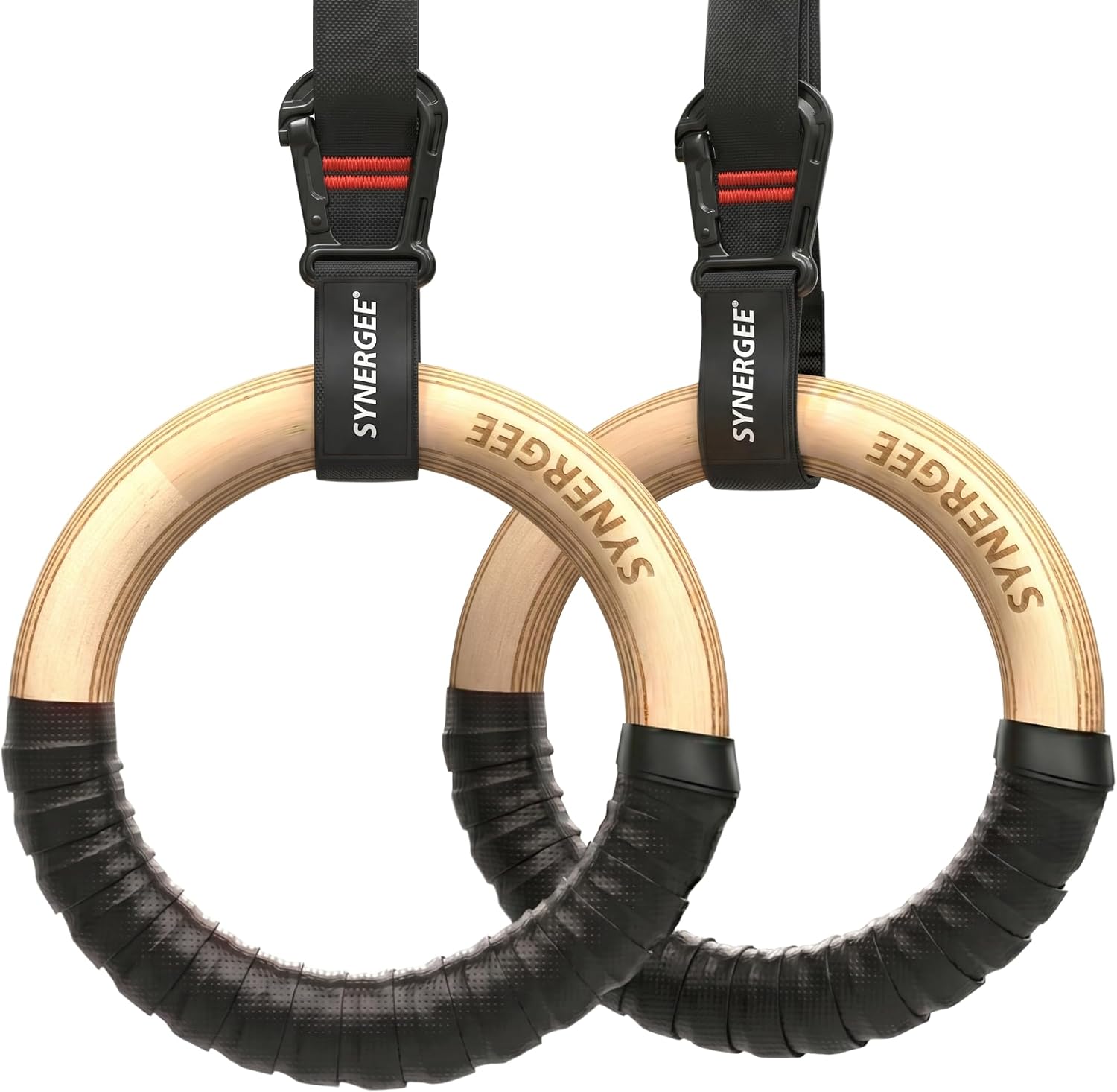 Synergee Wooden Gymnastic Rings – 1.25" Rings with Numbered Straps