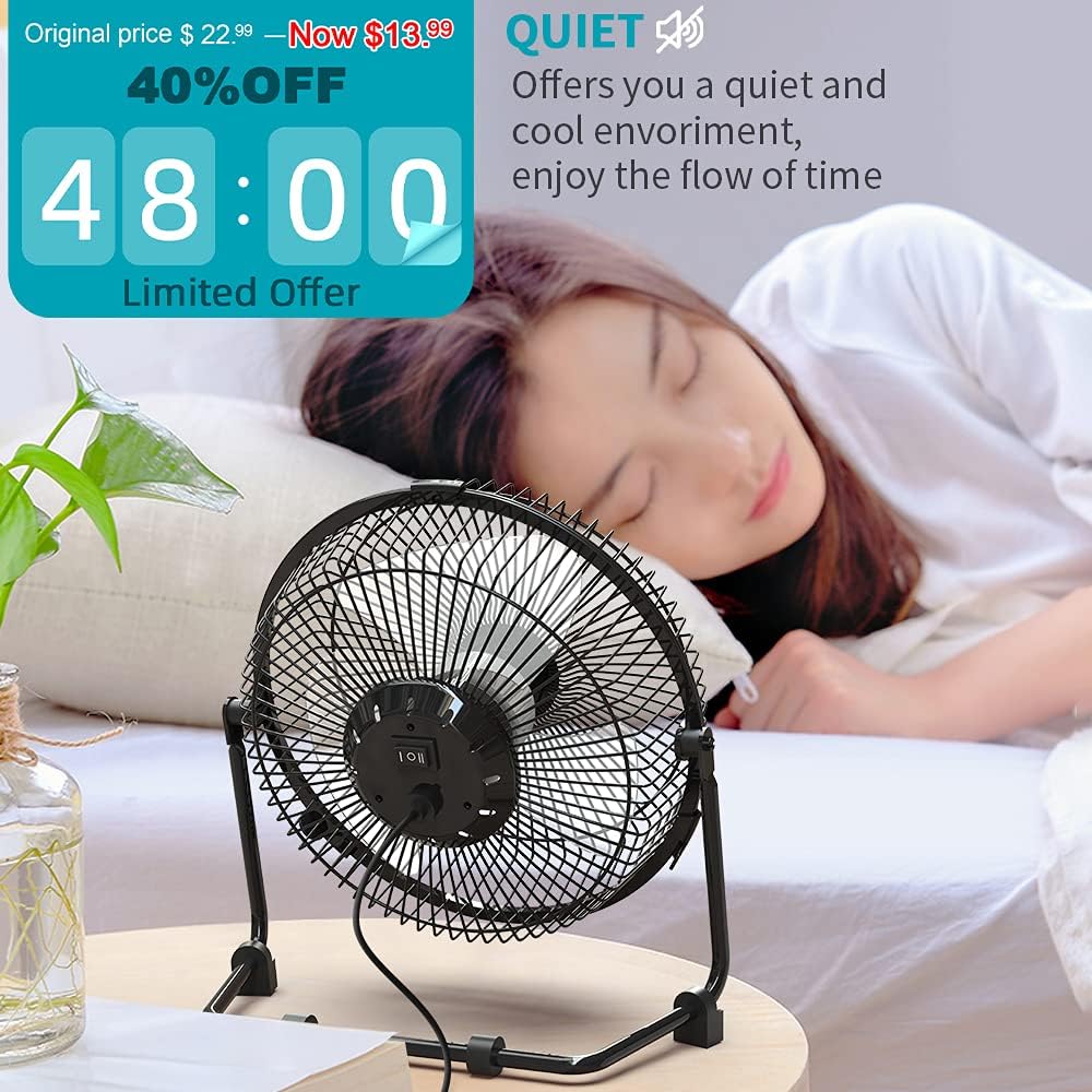 9 Inch USB Desk Fan USB Powered ONLY (No Battery), Personal Table Fan with Strong Airflow Quiet Operation, Portable Cooling Fan for Home Office Bedroom-Black : Electronics
