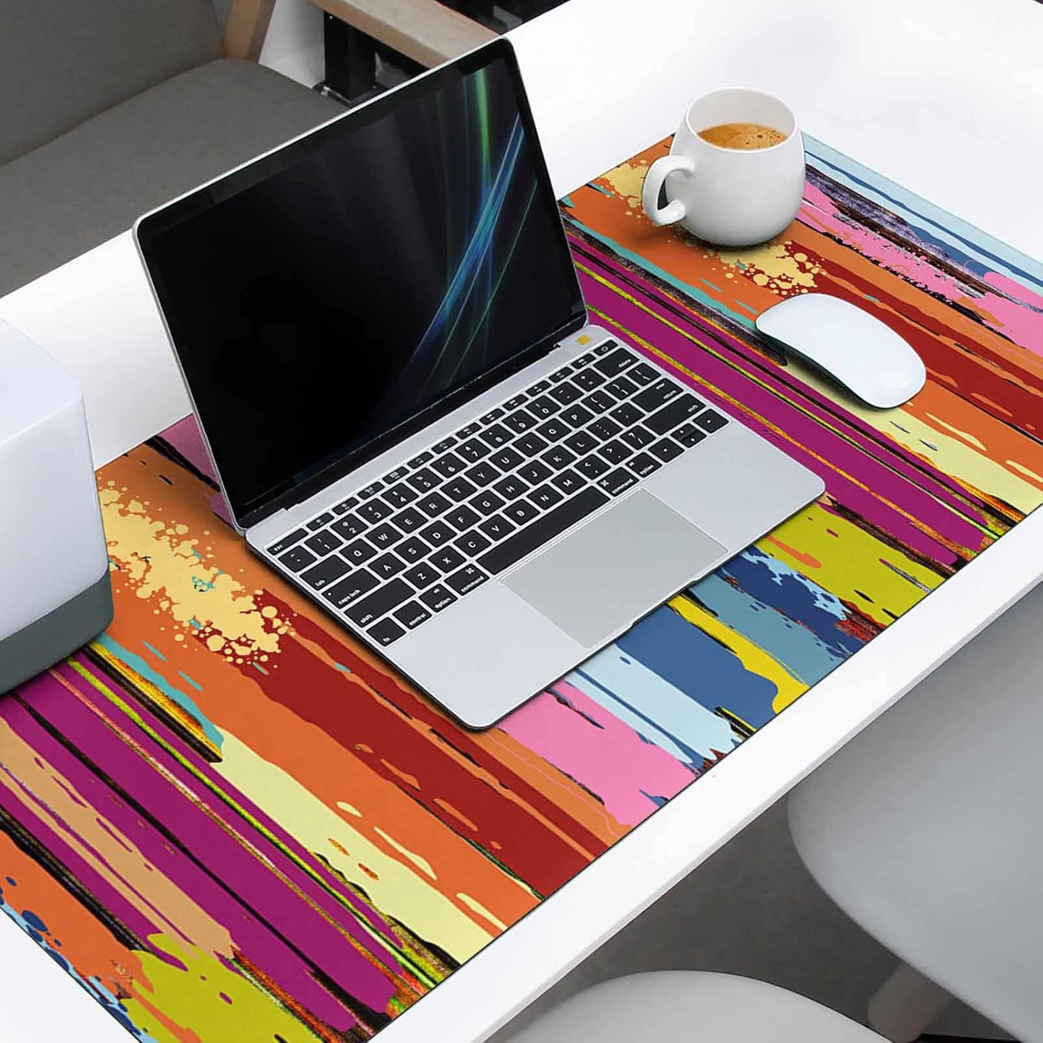 Oversized Gaming Mouse Pad, Abstract Modern Orange Red Blue Oil Painting Desk Mat for Home Office Extended XXL Computer Mouse Pad with Non-Slip Backing for Laptop Desktop Keyboard,35x15 inch