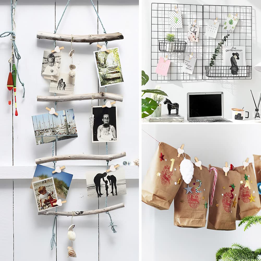 90 Pinces à Linge En Bois En Forme De Cœur Vicloon - Mini Pinces Déco Pour Mariage, Noël, DIY, Photos