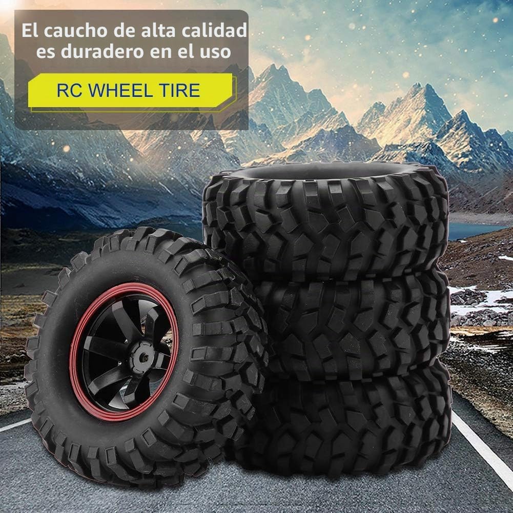 Dilwe Neumáticos RC, 4 Piezas, Diseño Resistente, Neumáticos de Goma con Ejes, 6 Hoyos, para RC Crawler, Off-Road Truck, Modelismo, Pruebas en Terrenos Accidentados, 1/10 Escala